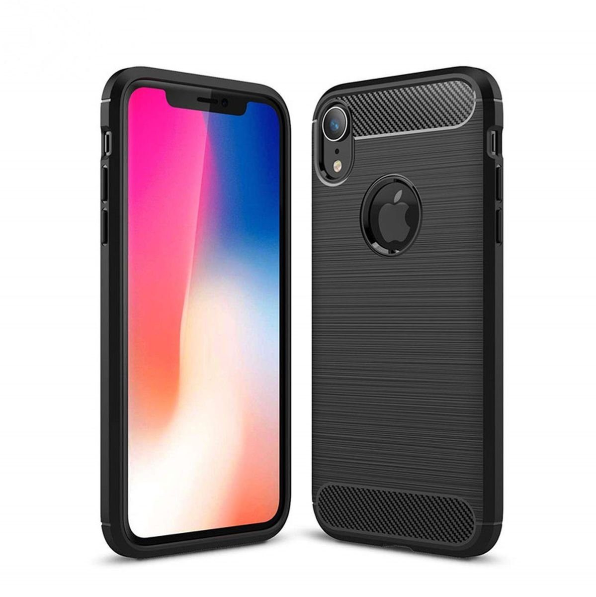 CoverKingz Handyhülle Hülle für Apple iPhone XR Handyhülle Case Cover Silikonhülle Bumper, Carbon Look Brushed Design