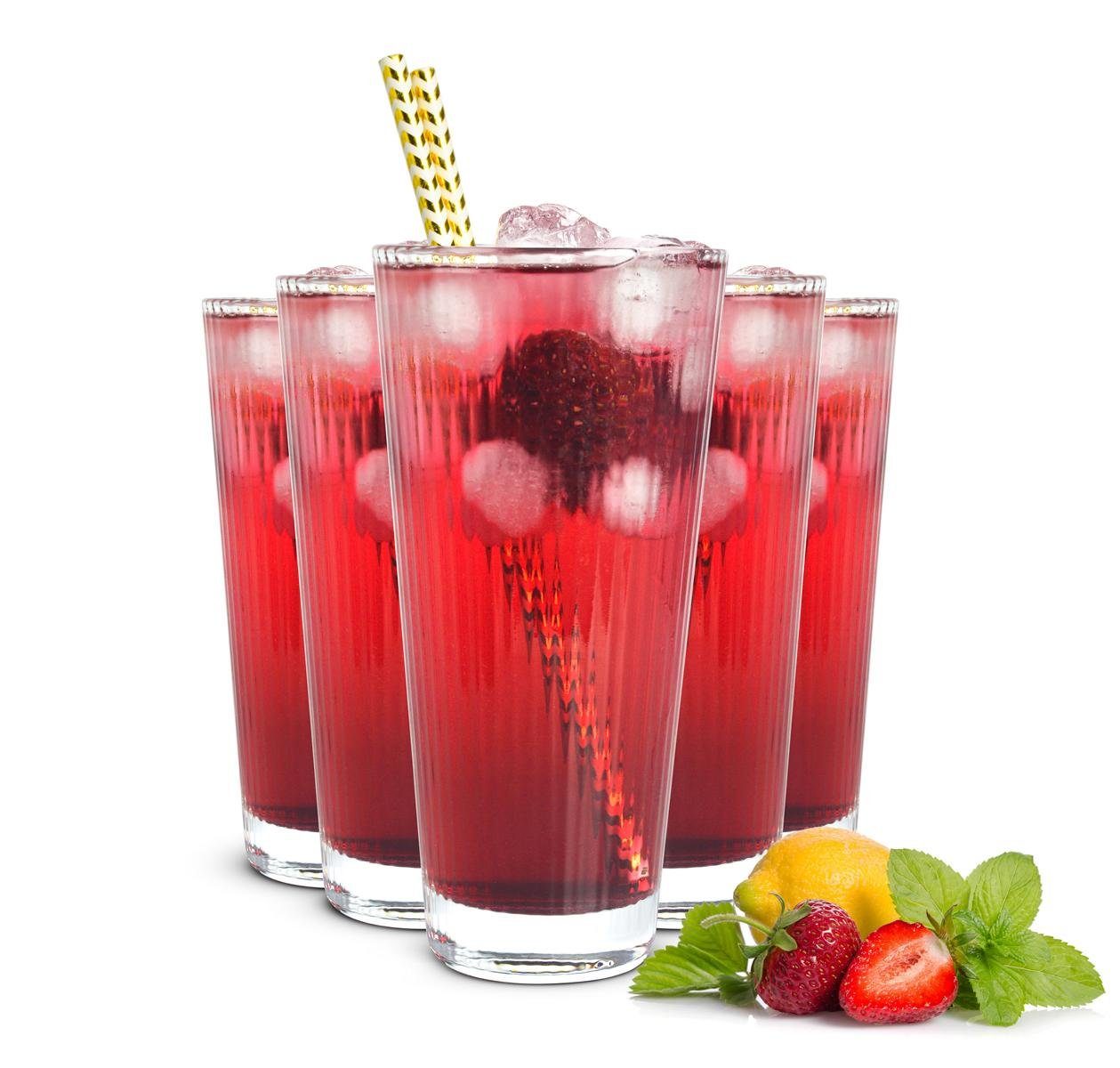 Longdrinkglas 6 Longdrinkgläser 400ml mit Relief Cocktailgläser Trinkgläser