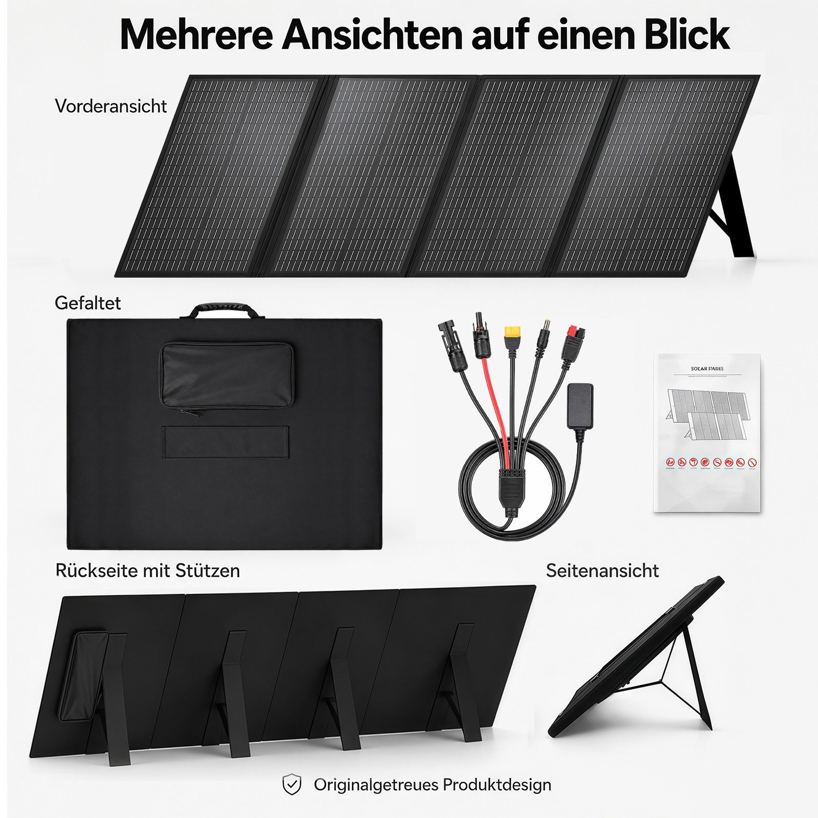 GLIESE Solarmodul 400W 36V faltbares Solarpanel Monokristallin mit 4-in-1 Kabel, Tragbares Solarpanel 4-fach, für Wohnmobil, Boot, Camping – Bild 4 von 5