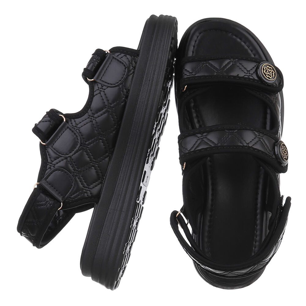 Ital-Design Komfortable Sandalen mit verstellbaren Riemen Riemchensandalette (89322994) Flach Plateausandaletten in Schwarz