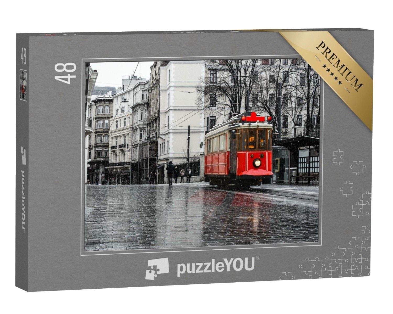 puzzleYOU Puzzle Rote nostalgische Straßenbahn in Istanbul, 48 Puzzleteile, puzzleYOU-Kollektionen Straßenbahnen