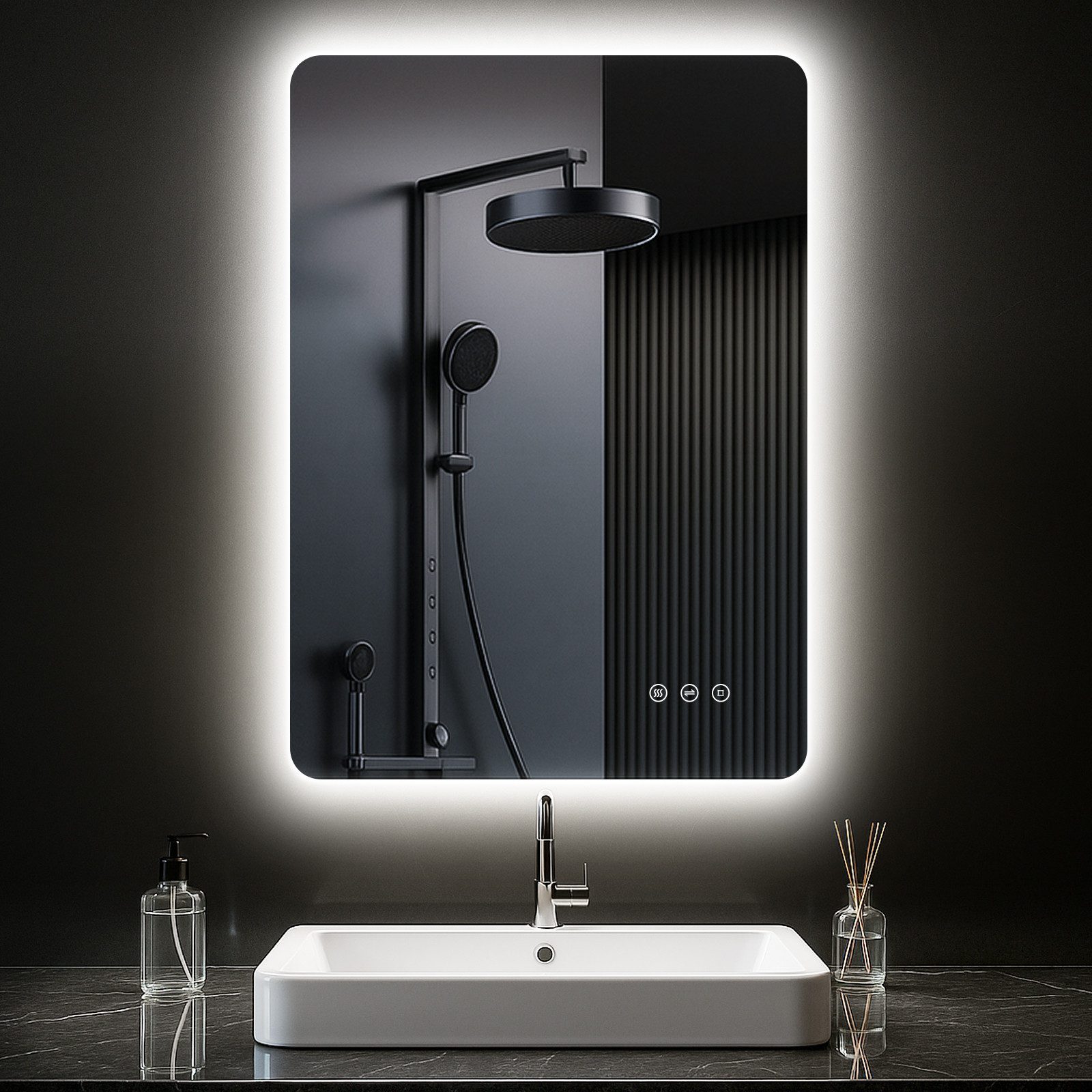 PESENXAN Badspiegel mit Beleuchtung, LED Badezimmerspiegel mit 3 Lichtfarbe günstig online kaufen