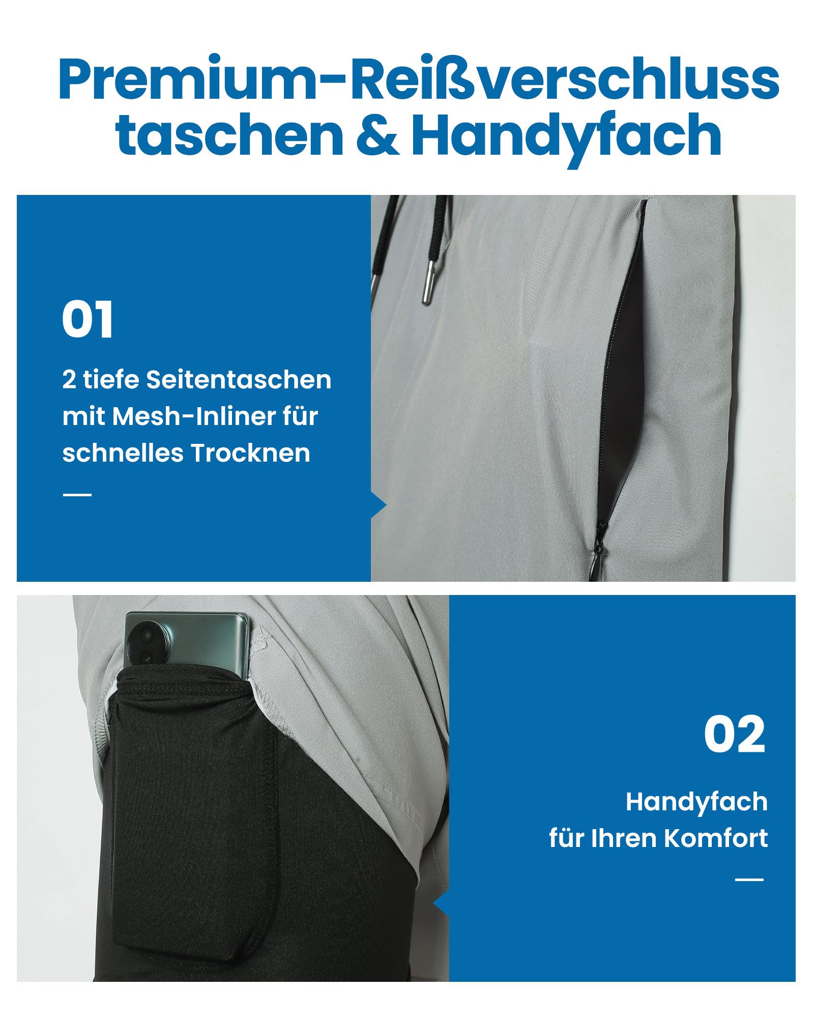 MaaMgic Shorts Herren Stretch kurze Hose Männer Badehose mit Reißverschlusstaschen (1-tlg) – Bild 4 von 5