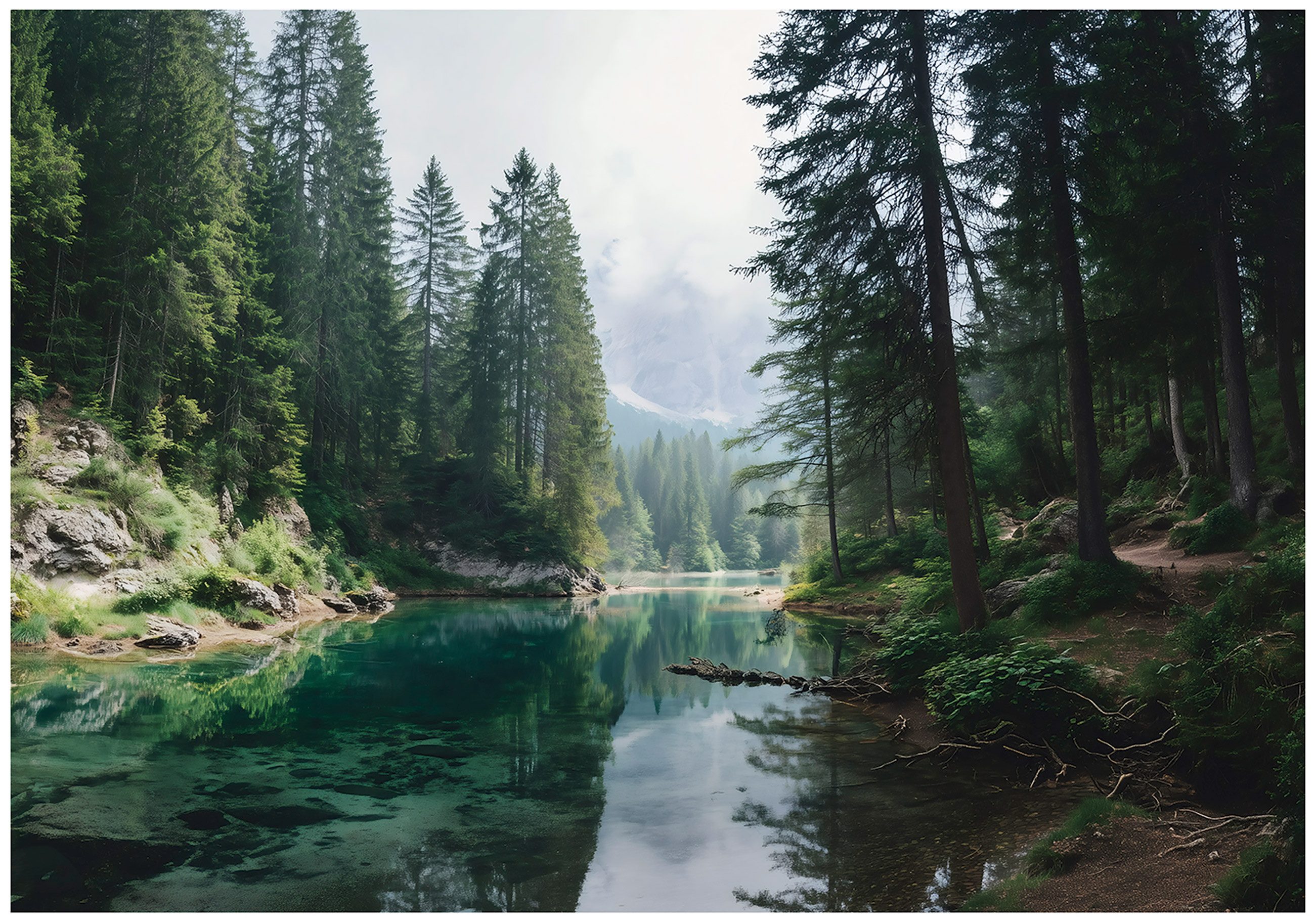 Wallarena Fototapete Wald Fluss - Mehrfarbig - Modern - Vlies - Schlafzimmer, glatt, (7 St), 350x250cm