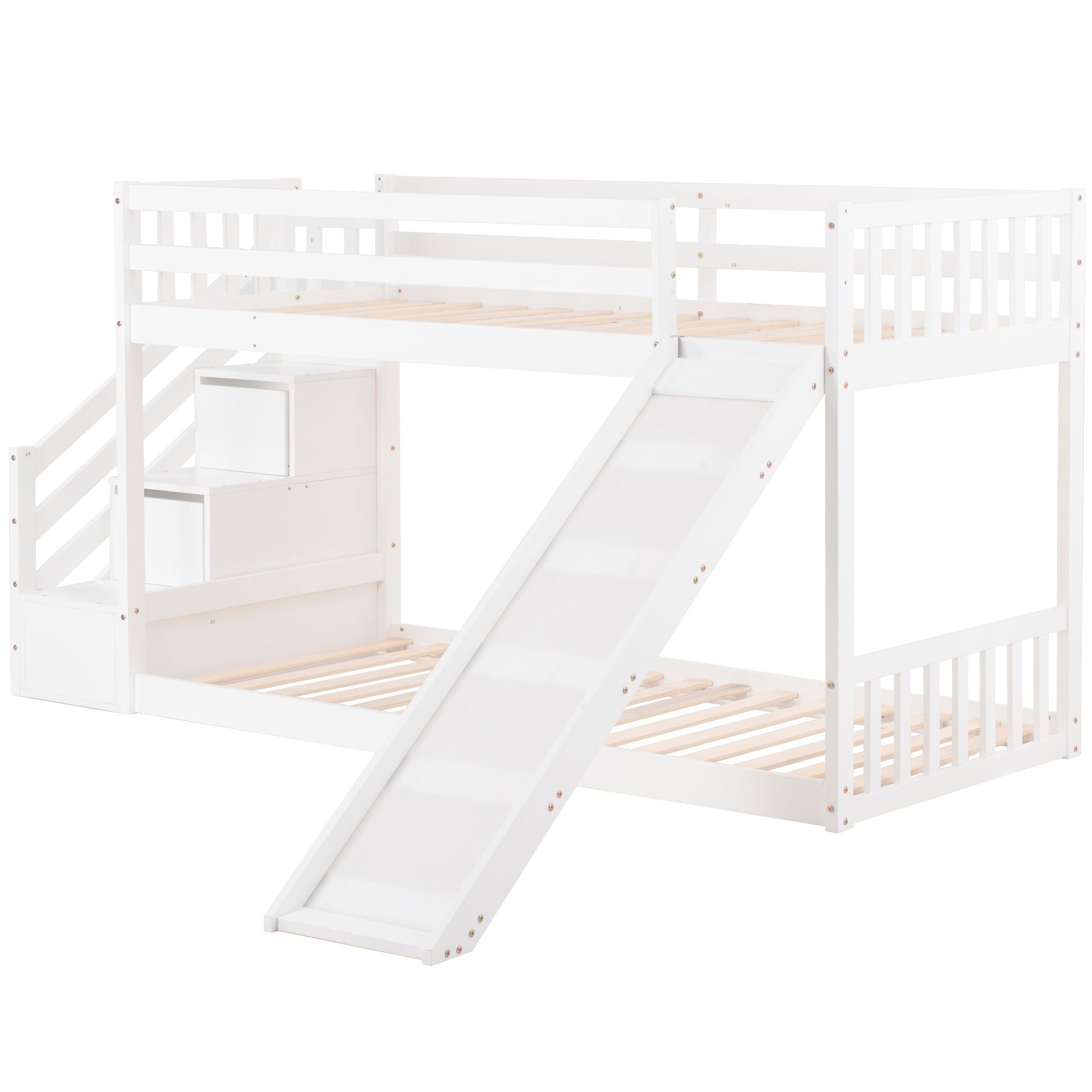 Gotagee Kinderbett Etagenbett Kinderbett mit Schubladen+Rutsche Doppelbett 90x200cm Weiß