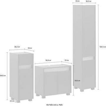 Schildmeyer Badmöbel-Set Cosmo, (Set, 3-St), aus Unterschrank, Waschbeckenunterschrank und Hochschrank