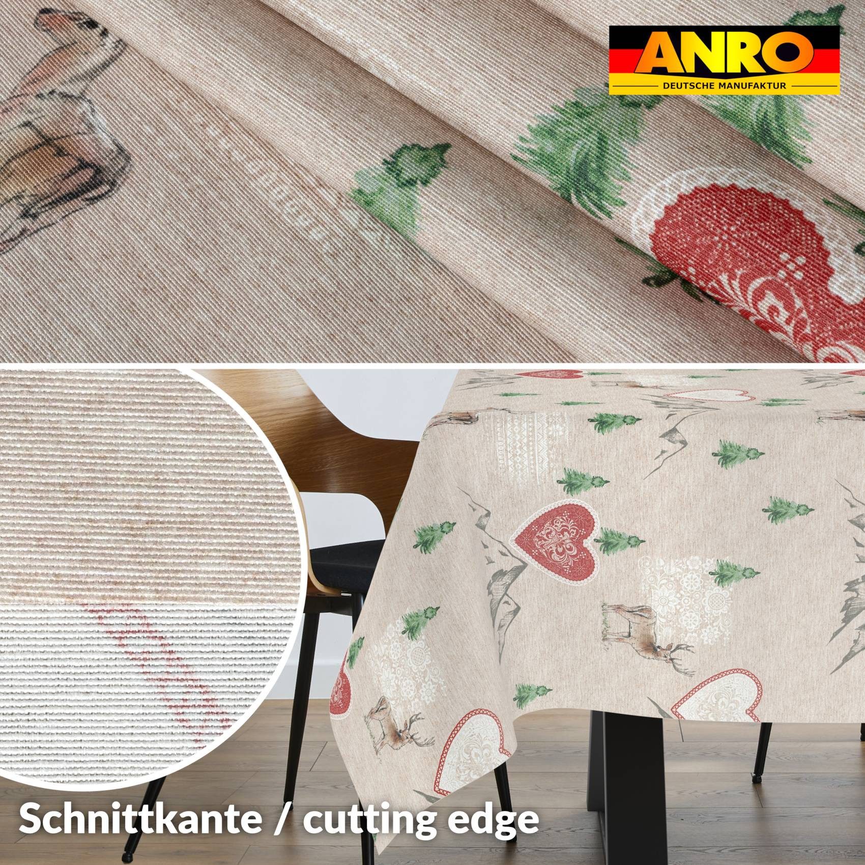 ANRO Tischdecke pflegeleicht Weihnachten Tischtuch Christmas Renntier Herz günstig online kaufen