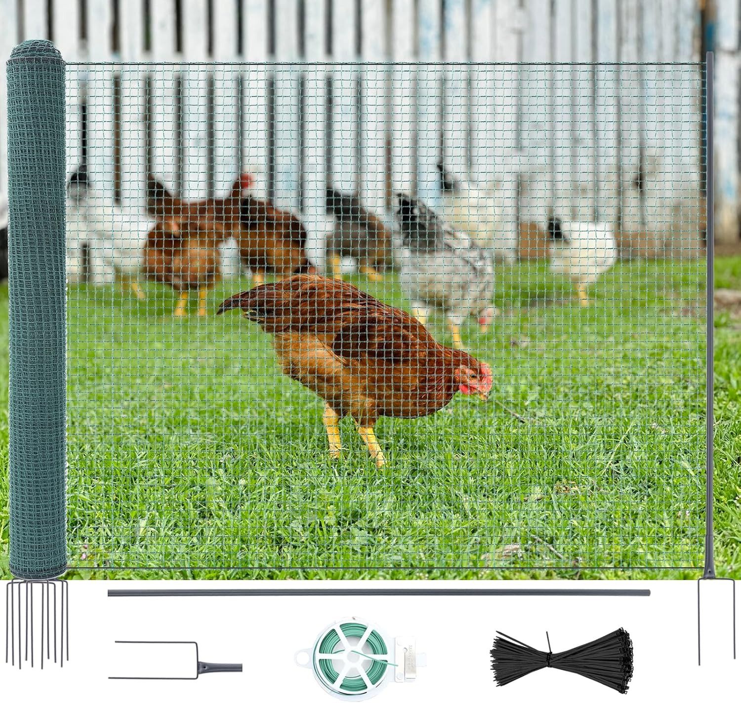 Meulbaty Freigehege Hühnerzaun Geflügelnetz, Hundezaun Nylon mit Pfähle Mobiler, aus Nylon Material mit hoher Dichte, 100cm×30m