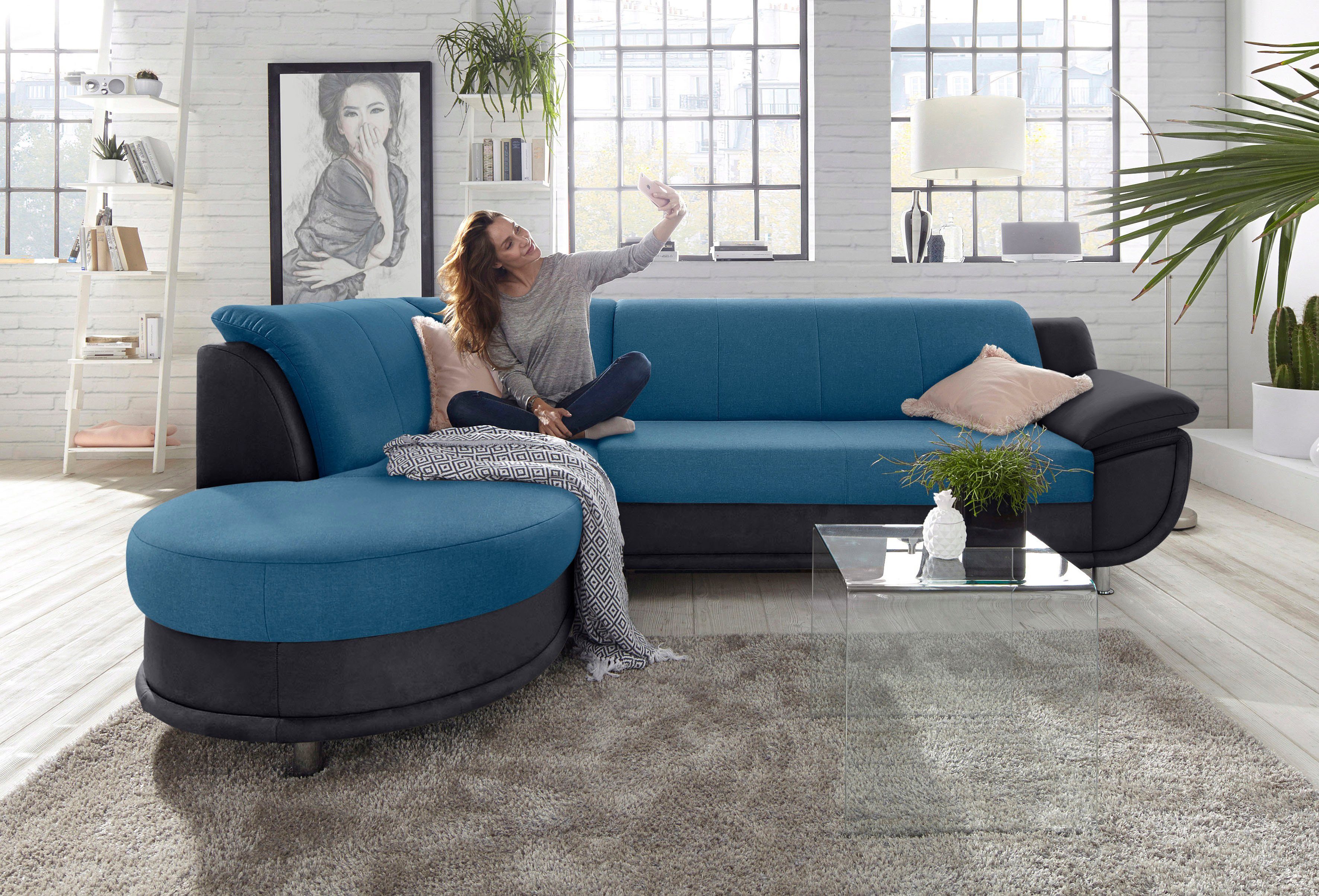 TRENDMANUFAKTUR Ecksofa Rondo 3, zeitlos & bequem, Materialmix, L-Form, Breite 265cm, wahlweise mit Federkern für mehr Komfort, wahlweise mit Bettfunktion