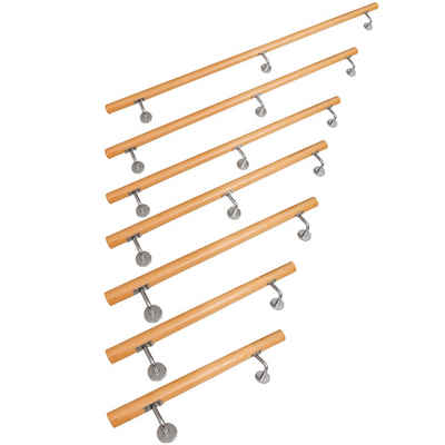 V2Aox Handlauf Buche Holz Handlauf Treppengeländer Wandhandlauf Treppe 80 - 230 cm, 80 cm Gesamtlänge