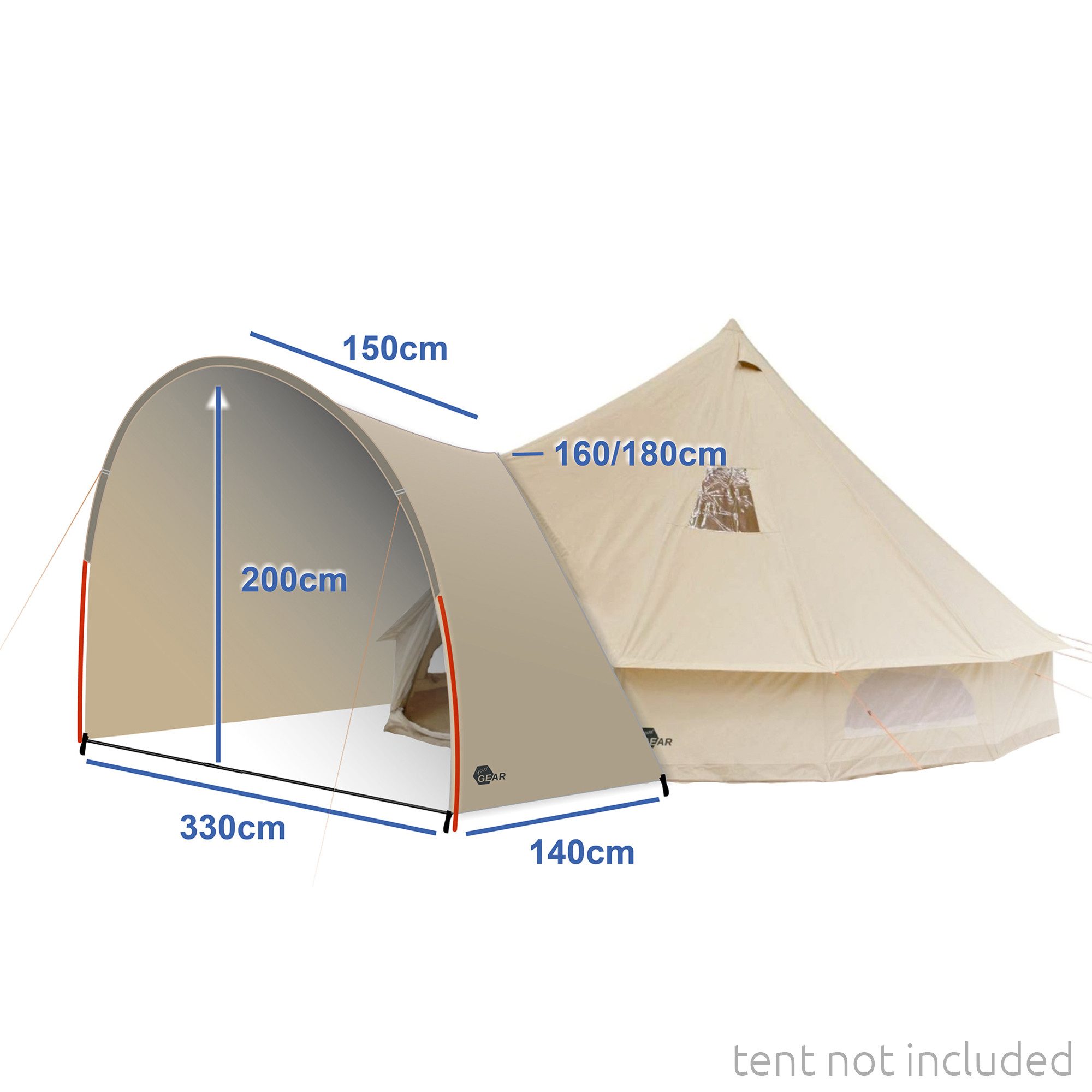 yourGEAR Tipi-Zelt yourGEAR Canopy Porch Desert Pro 8 / 10 Vorzelt Vordach 300x140x195