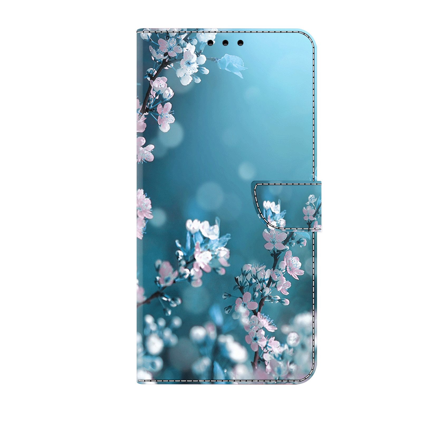 CLM-Tech Handytasche für Samsung Galaxy A16 / A17 5G Hülle aus Kunstleder Klapphülle (Pflaumenblüte blau, Handyhülle mit Standfunktion - Wallet Flip Case inklusive Kartenfächer), Cover mit Magnetverschluss - Samsung Galaxy A16 5G Schutzhülle