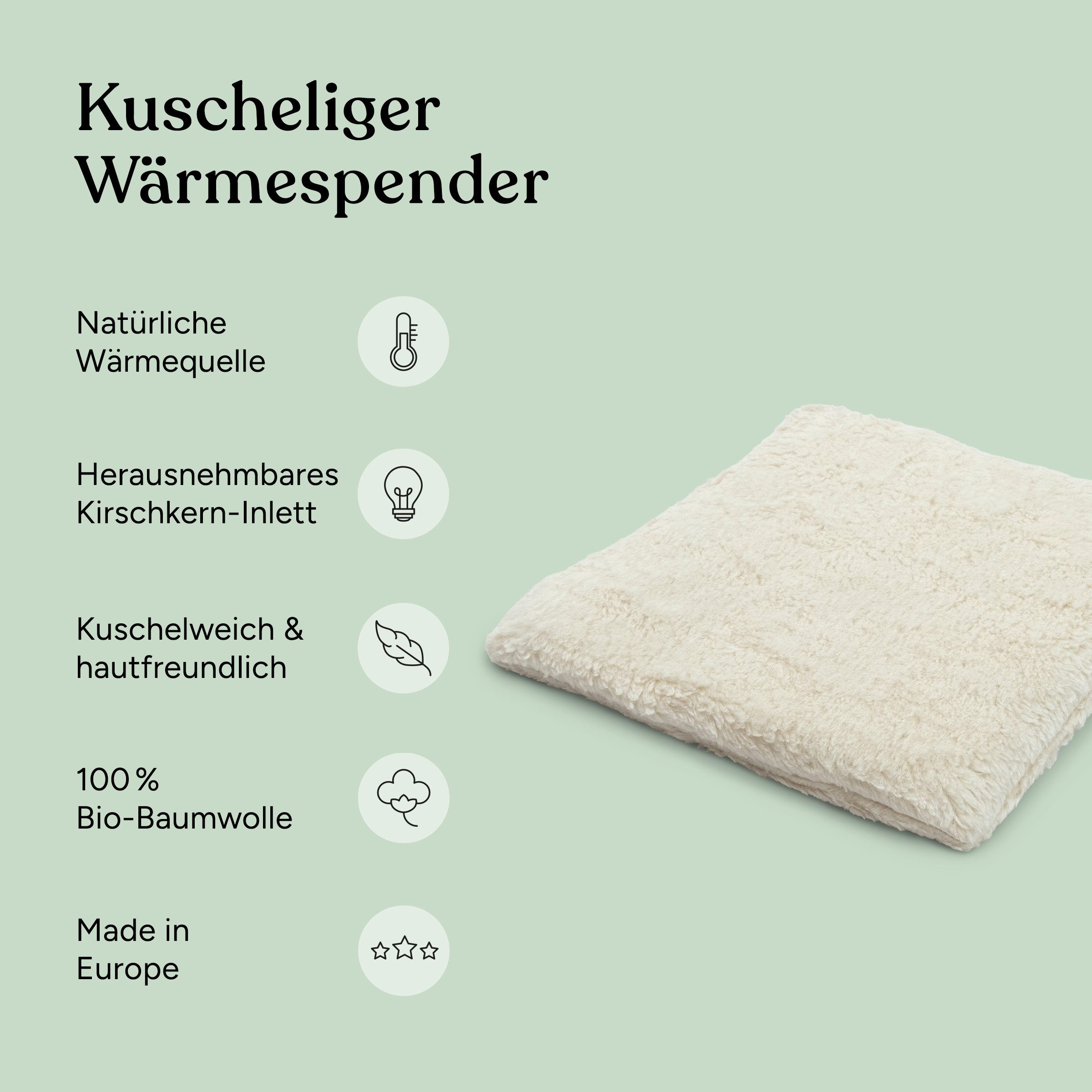 Ehrenkind Wärmekissen Kirschkern aus 100 % Bio-Baumwolle, (Quadratisch), Teddystoff, kuschelig & vielseitig für Babys und Kinder