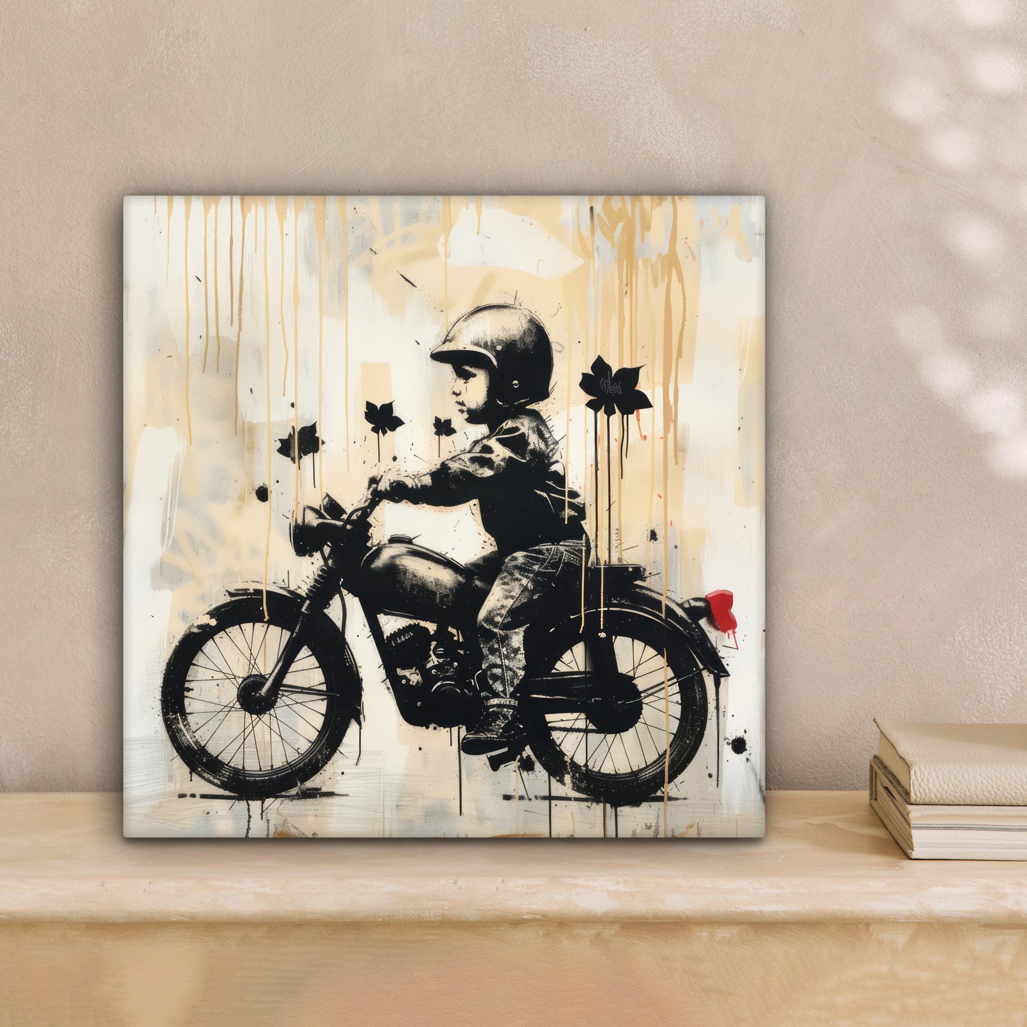 OneMillionCanvasses® Leinwandbild Straßenkunst - Motorrad - Junge - Graffit günstig online kaufen