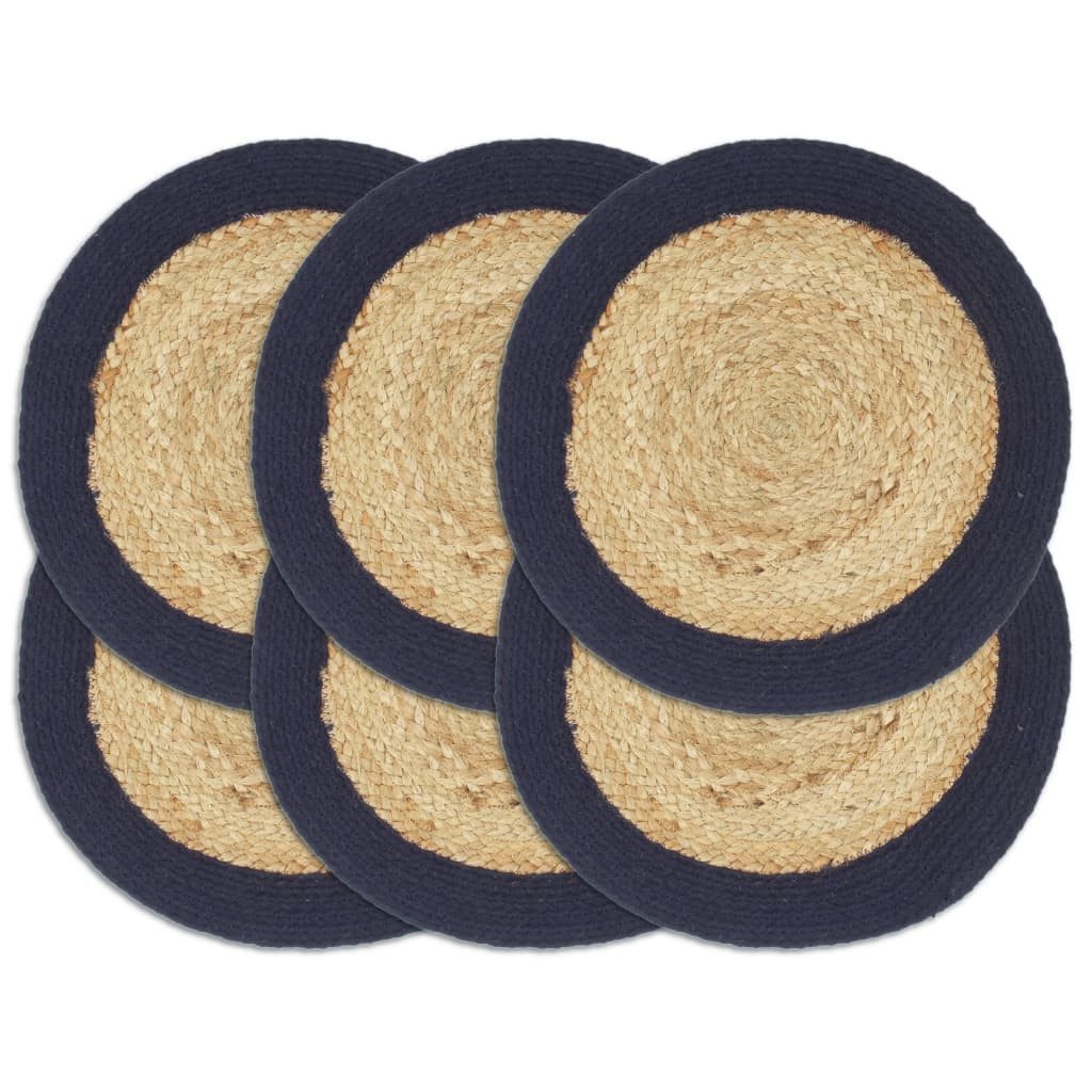 vidaXL Platzset Tischsets 6 Stk. Natur und Marineblau 38 cm Jute und Baumwolle, (6-St)