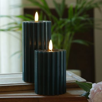 MARELIDA LED-Kerze Liv Echtwachs gerillt mit Rillen flackernd H: 12cm Timer blau (1-tlg)