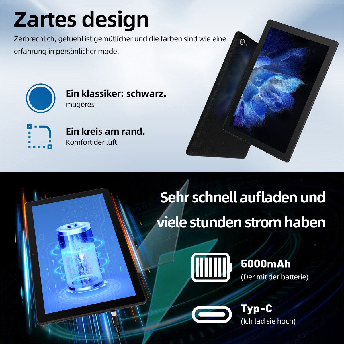 BUFO 10 Zoll HD, 3 GB RAM, 64 GB Erweiterbar auf 1 TB, Android Tablet (10", 64 GB, Android, 2,4G/5G WiFi, Dual-Kamera)