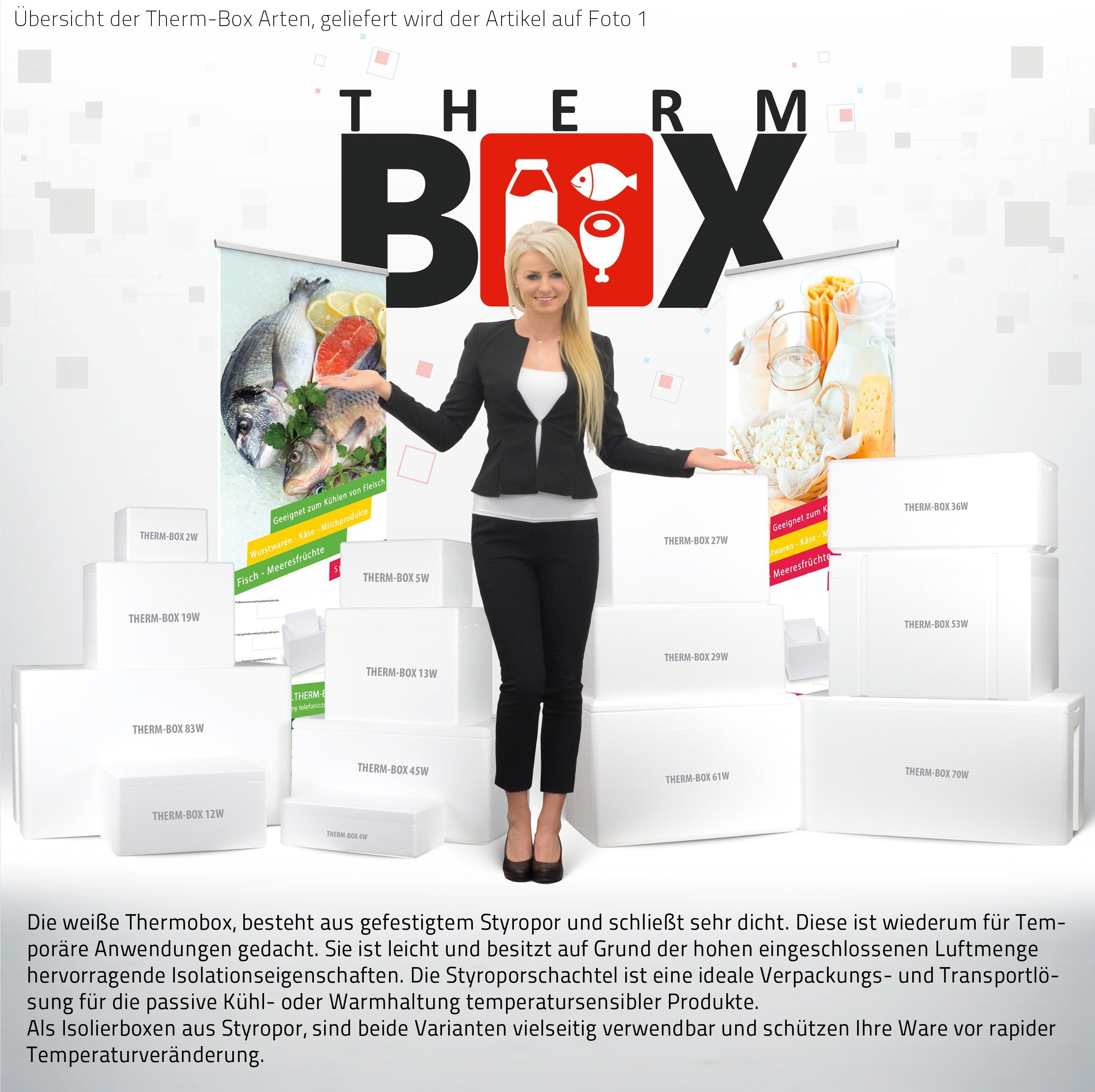 Styroporbox THERM-BOX Warmhaltebox 34x23x24cm Thermobehälter Styropor-Verdichtet, Innen: 19W Wiederverwendbar (1, mit Deckel im 0-tlg., Thermobox 3cm Kühlbox Box Karton), 19,4L, Wand: Isolierbox