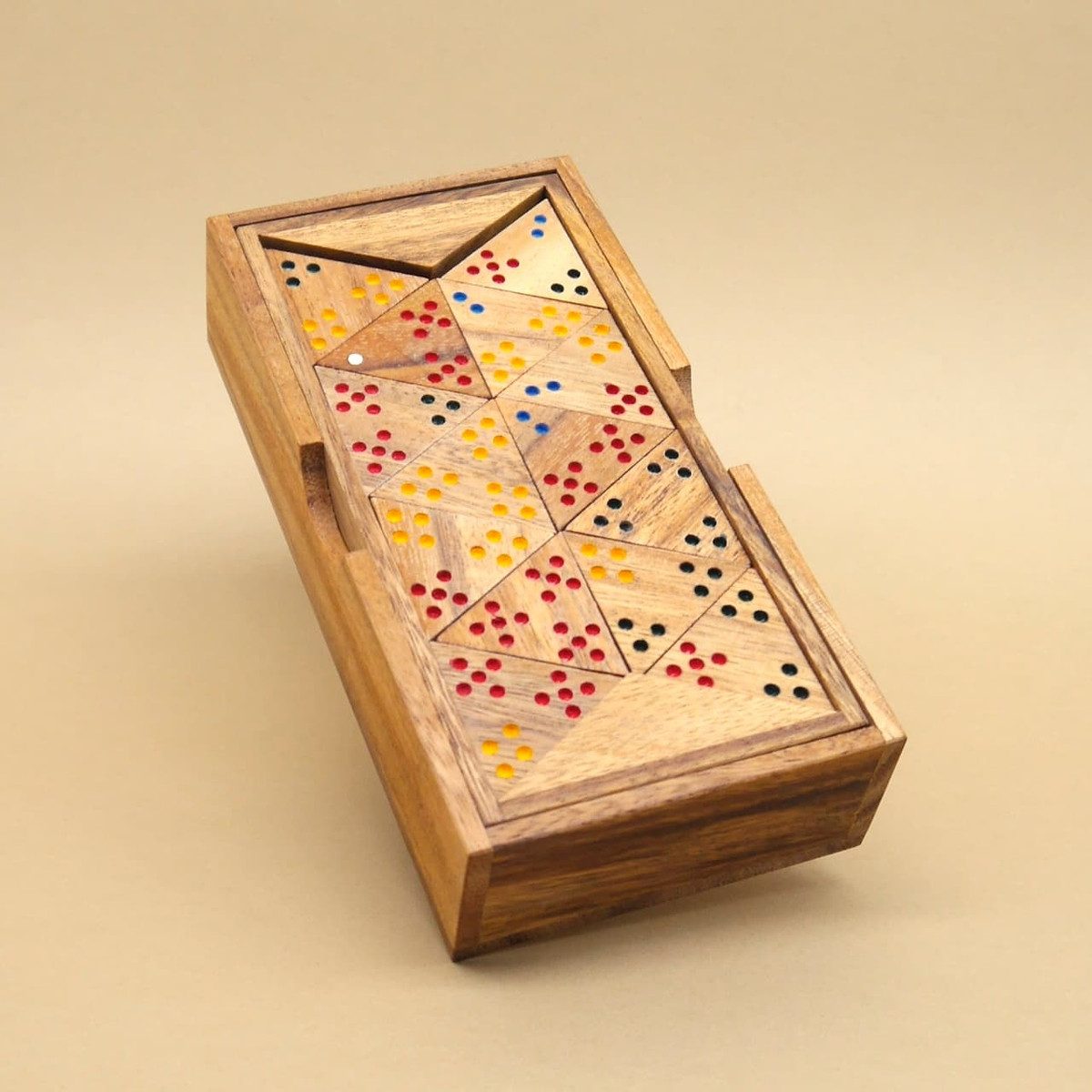 ROMBOL Denkspiele Spiel TRIDOMINO - tolles Domino mit Farbpunkten, Legespiel, Holzspiel