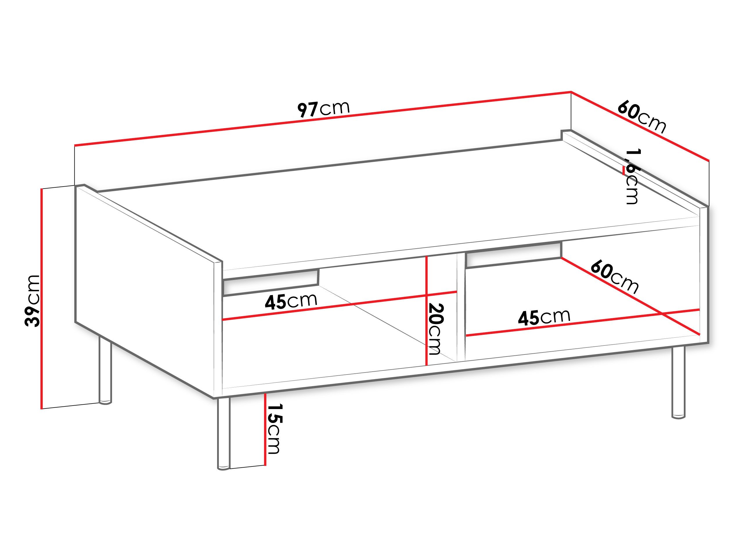 MIRJAN24 Couchtisch Tewos L97 (mit Einlegeboden), 97x60x39 cm