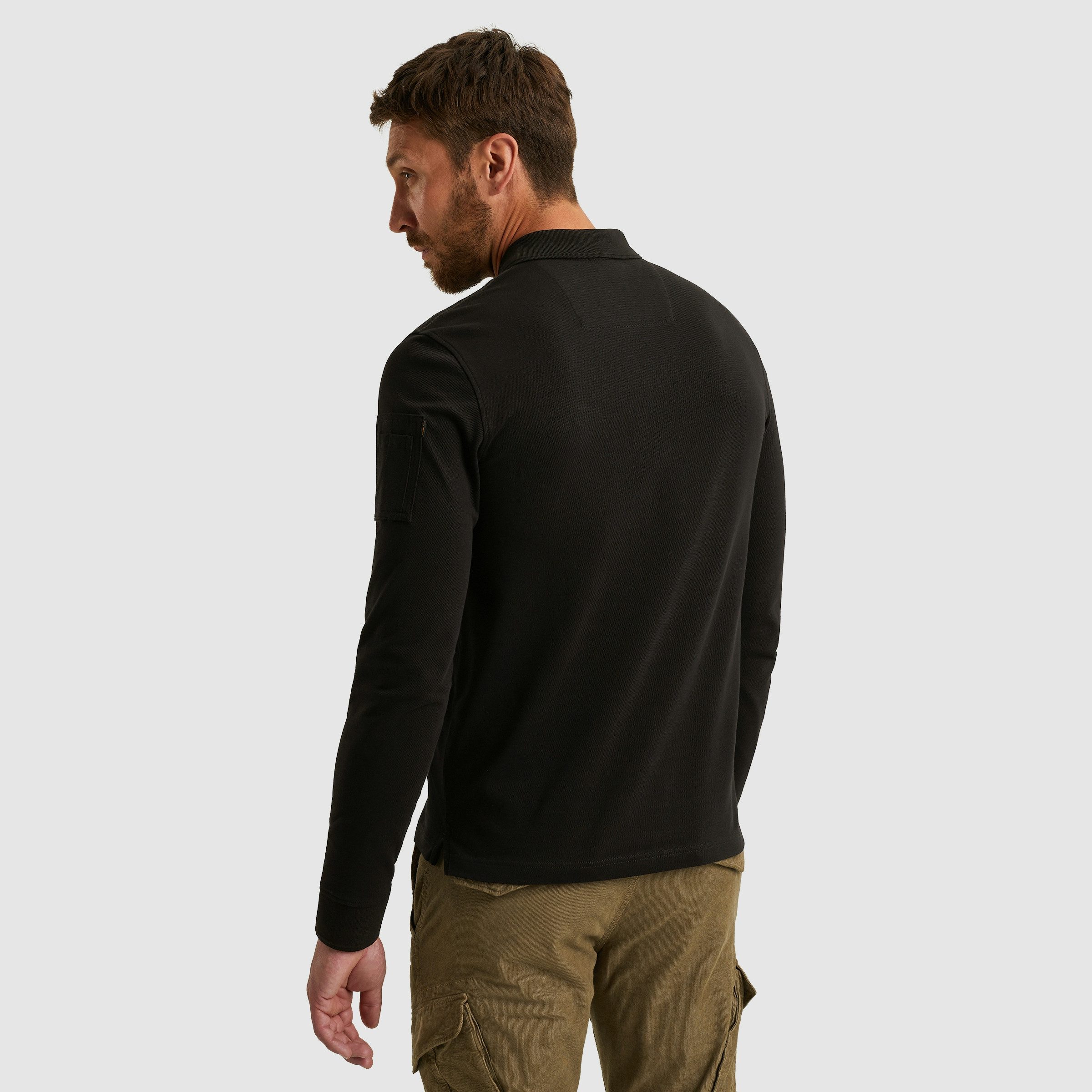 PME LEGEND Langarm-Poloshirt mit Logo-Aufnäher
