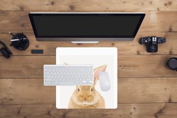 MuchoWow Gaming Mauspad Tiere - Kaninchen - Weiß (1-St), Mousepad mit Rutschfester Unterseite, Gaming, 40x40 cm, XXL, Großes