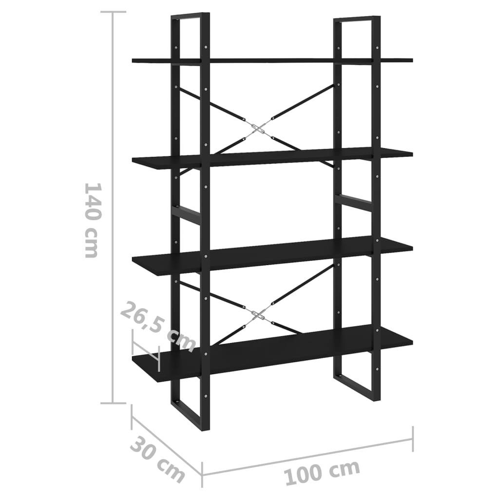 Schwarz 4 Fächer Holzwerkstoff Bücherregal 100x30x140 furnicato cm