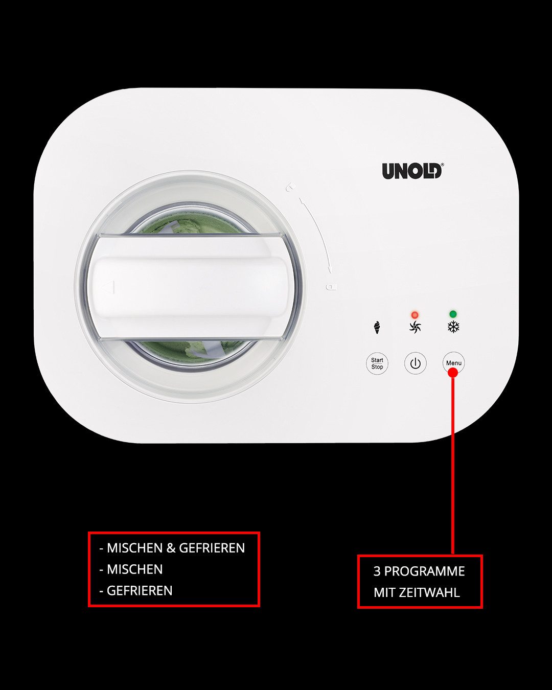 Unold Eismaschine Eismaschine Snow 1 L inklusive Beheizter Eisportionierer Carlo, 1 l, 100 W, Mit vorgekühlten Zutaten Sahneeis in 30 Min fertig