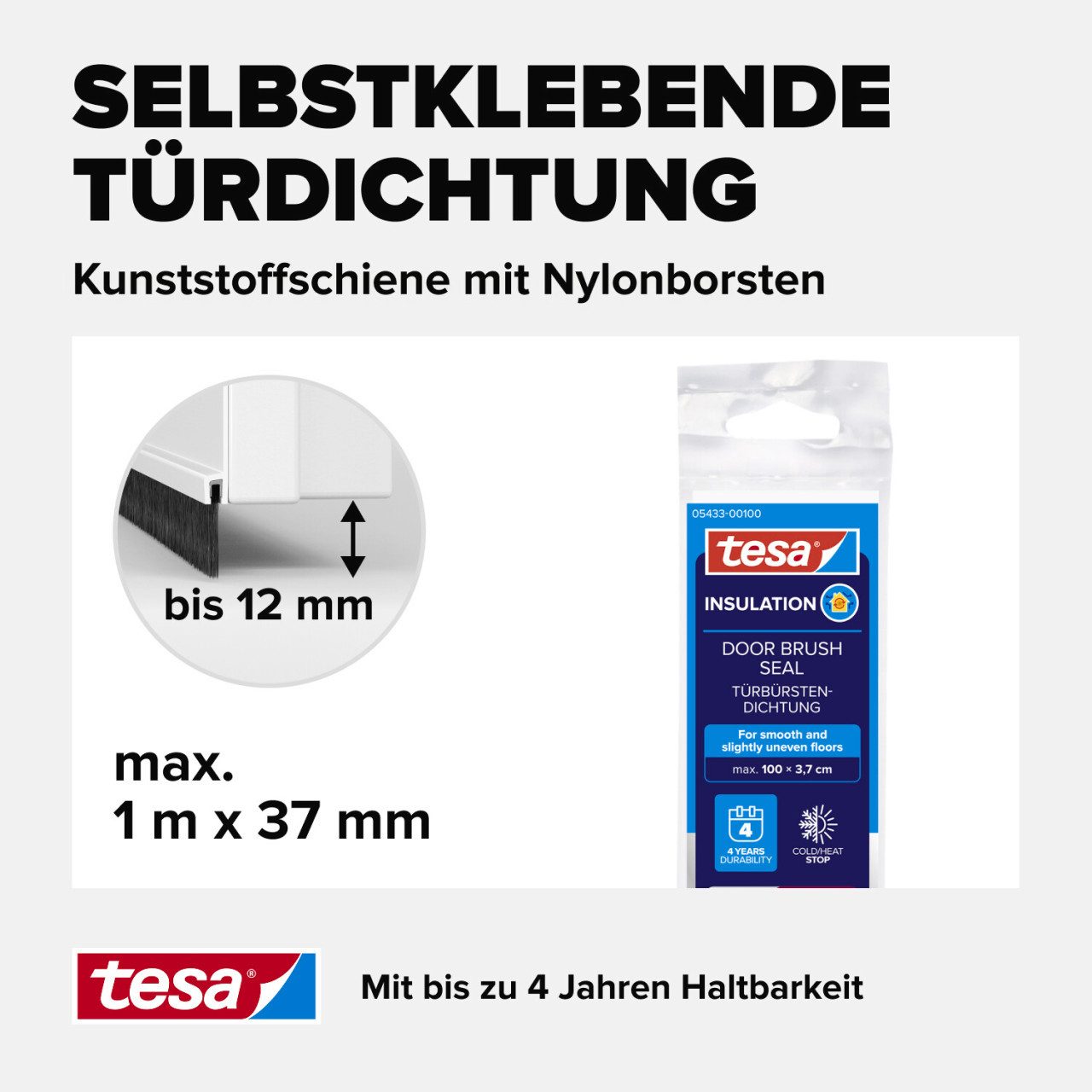 tesa Türbodendichtung tesa Moll Türdichtschiene weiß, für Spalten bis 12 – Bild 4 von 5