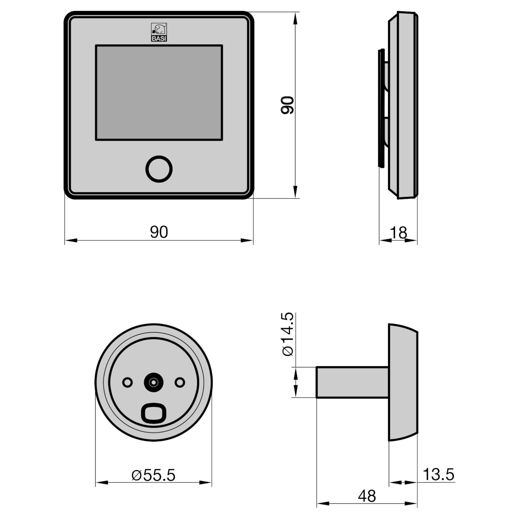 BASI Türspion Türspion für Ein-/Wohnungstüren in Schwarz, (Packung) Display 2,8 Zoll, 38-120 mm Türstärke, Blickwinkel: 90°, Nachtsicht