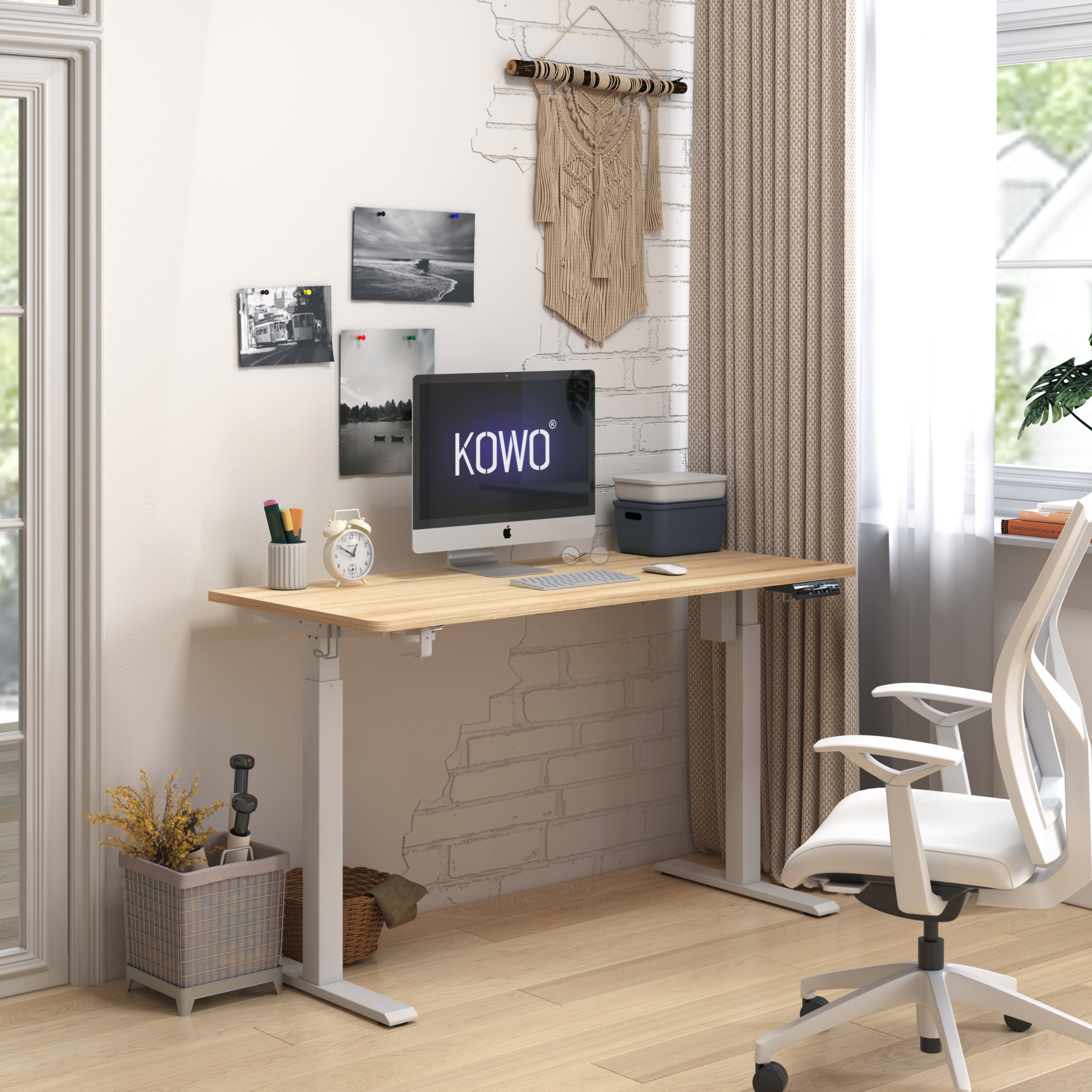 Bürotisch, Memory-Steuerung, USB Schreibtisch mit / mit Touchscreen, KOWO Adapter Holzmaserung Schreibtisch 160cm Office, 120cm Elektrisch höhenverstellbar 4 Home