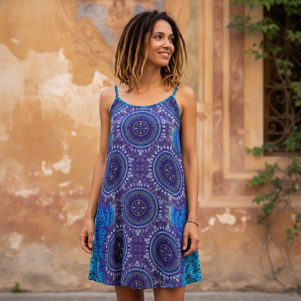 Guru-Shop Midikleid Boho Dashiki Minikleid, Trägerkleid,.. alternative Bekl günstig online kaufen
