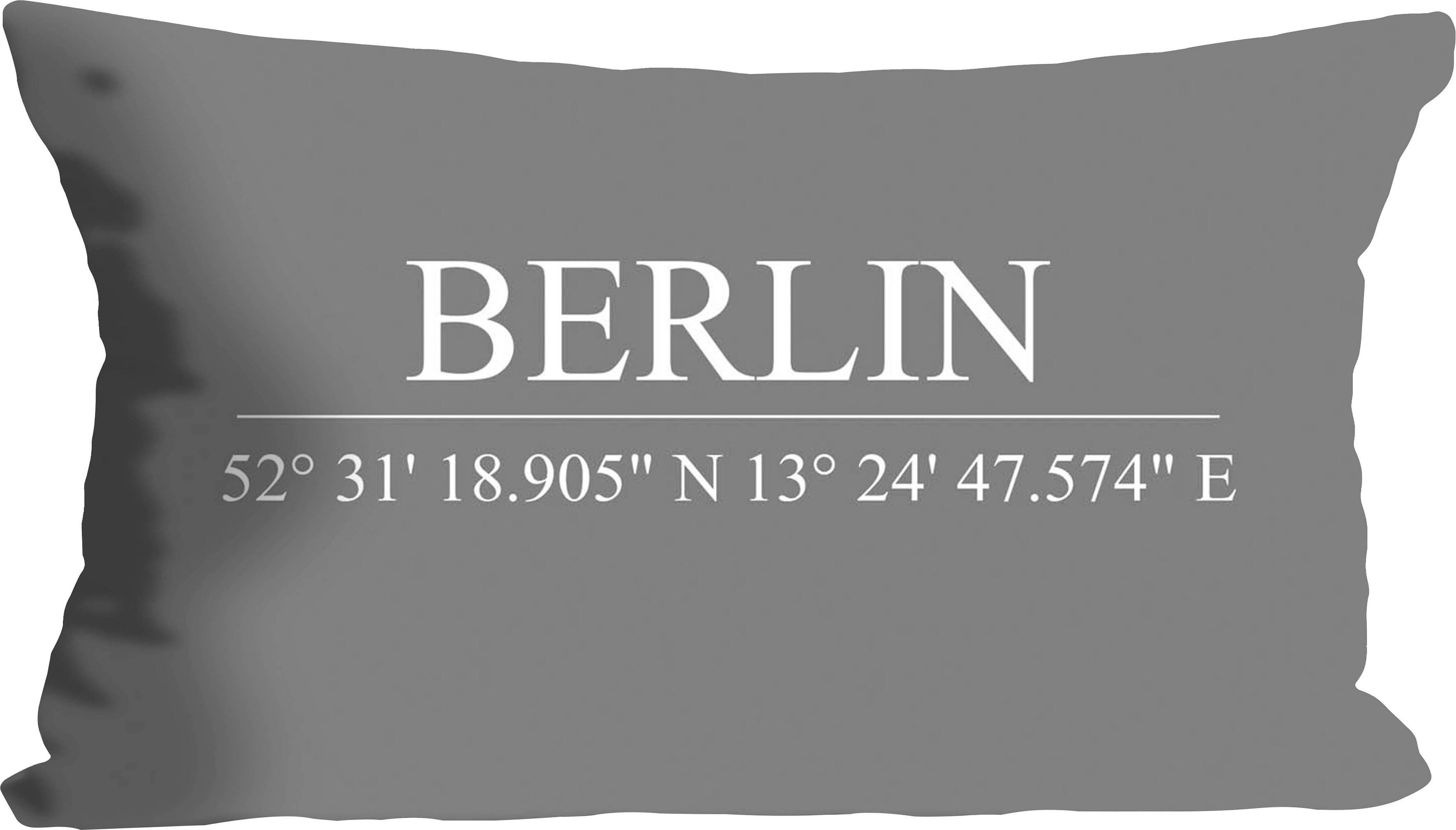 Berlin, Kissenhülle 1 queence grau ohne mit Füllung, Schriftzug, Dekokissen Stück