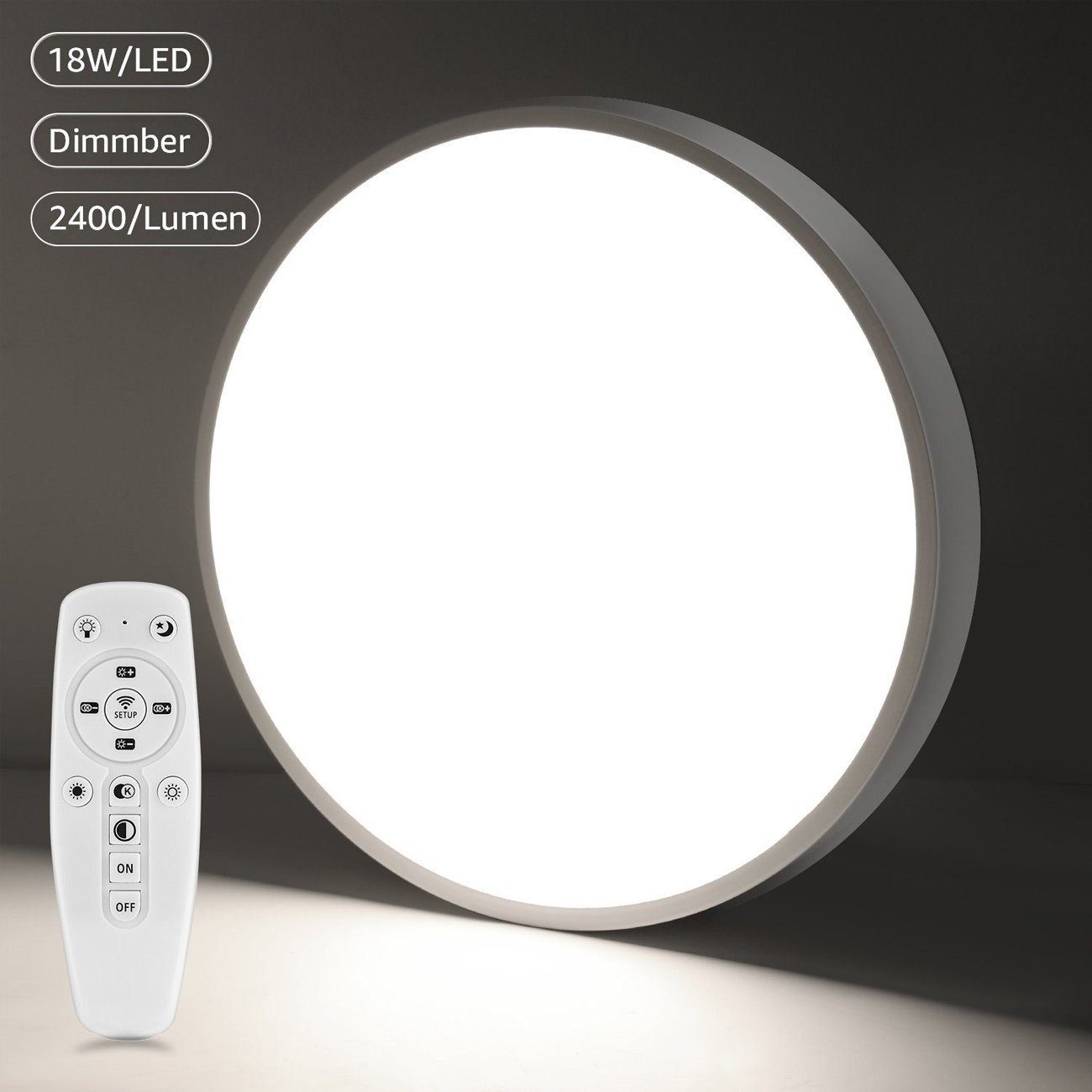 mit Dimmbar 18-24W, mit / fest LED IP44, Dünn Fernbedienung Fernbedienung, Ø30 Led LED integriert, Weiß H5cm Ultra Ø40, Deckenlampe Deckenleuchte LETGOSPT Deckenleuchte Dimmbar