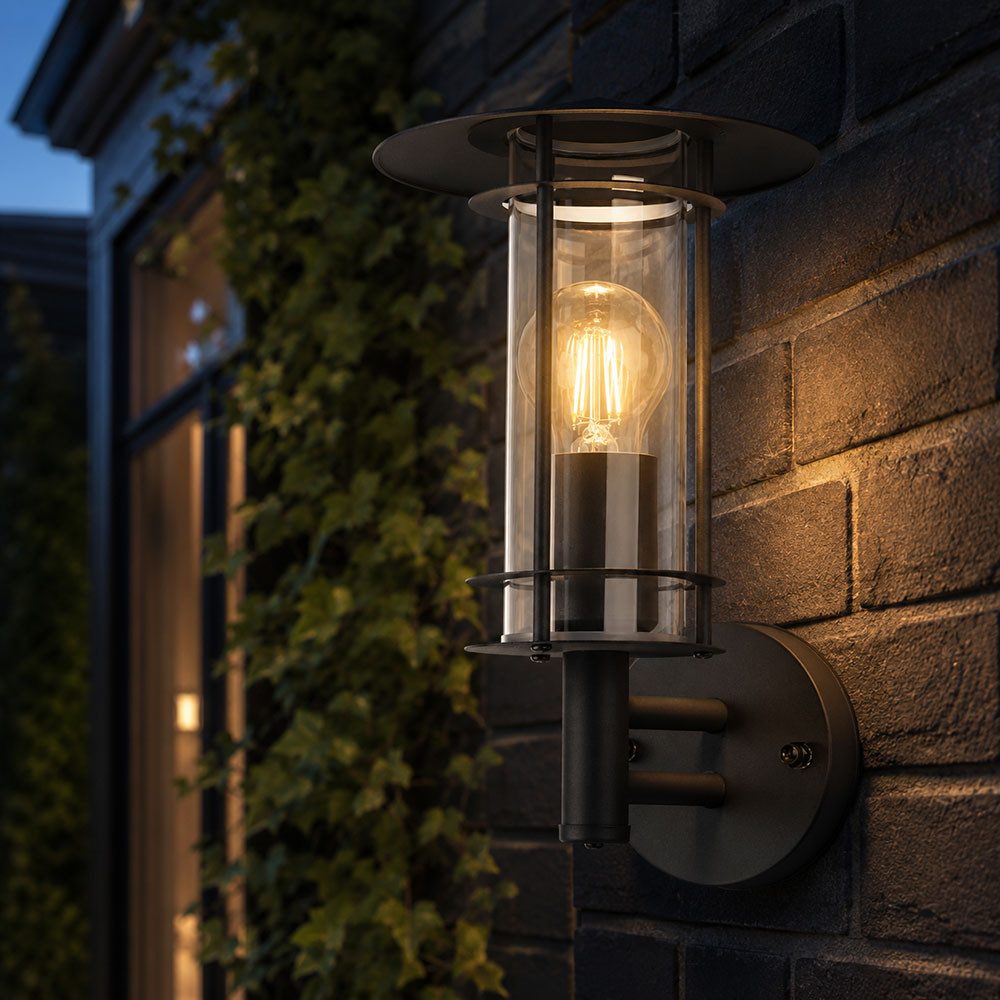 EGLO Wandleuchte, Leuchtmittel nicht inklusive, Wandleuchte Außen Edelstahl Gartenleuchte Wandlampe Glas schwarz IP44