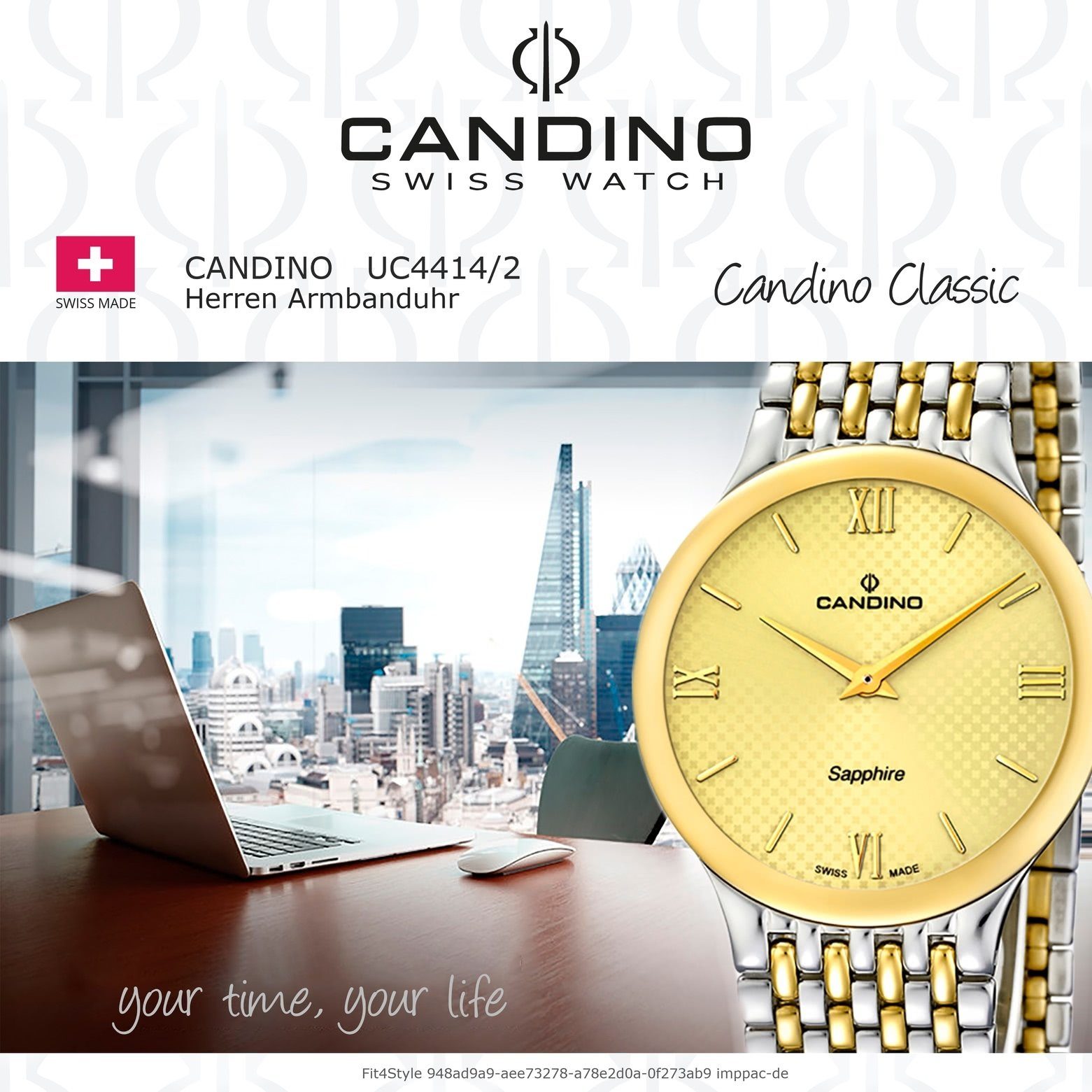 Bicolorarmband Armbanduhr rund, Edelstahl Candino silber, Candino gold, Quarzuhr Quarz-Uhr Herren Luxus C4414/2, Herren