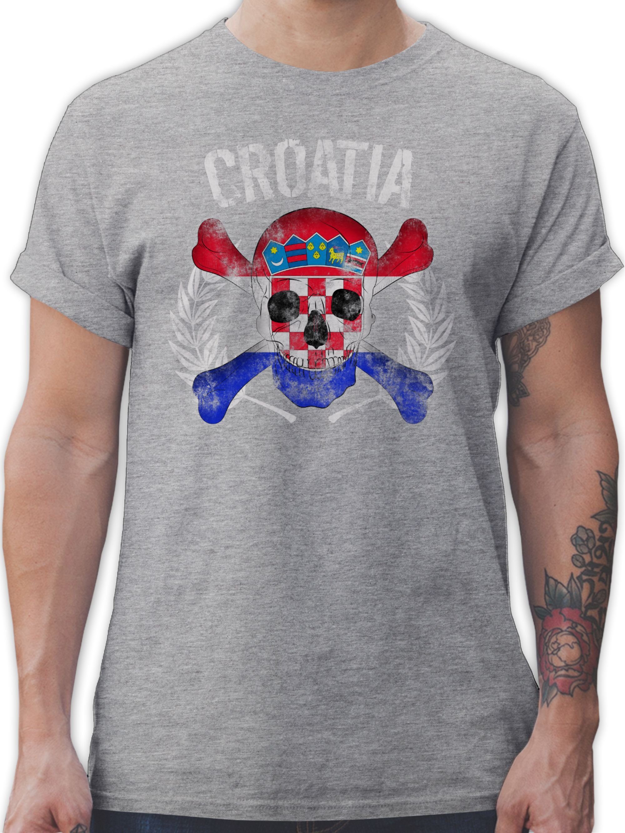 Shirtracer T-Shirt Kroatien WM Totenkopf Croatia Fussball EM 2024 3 Grau meliert