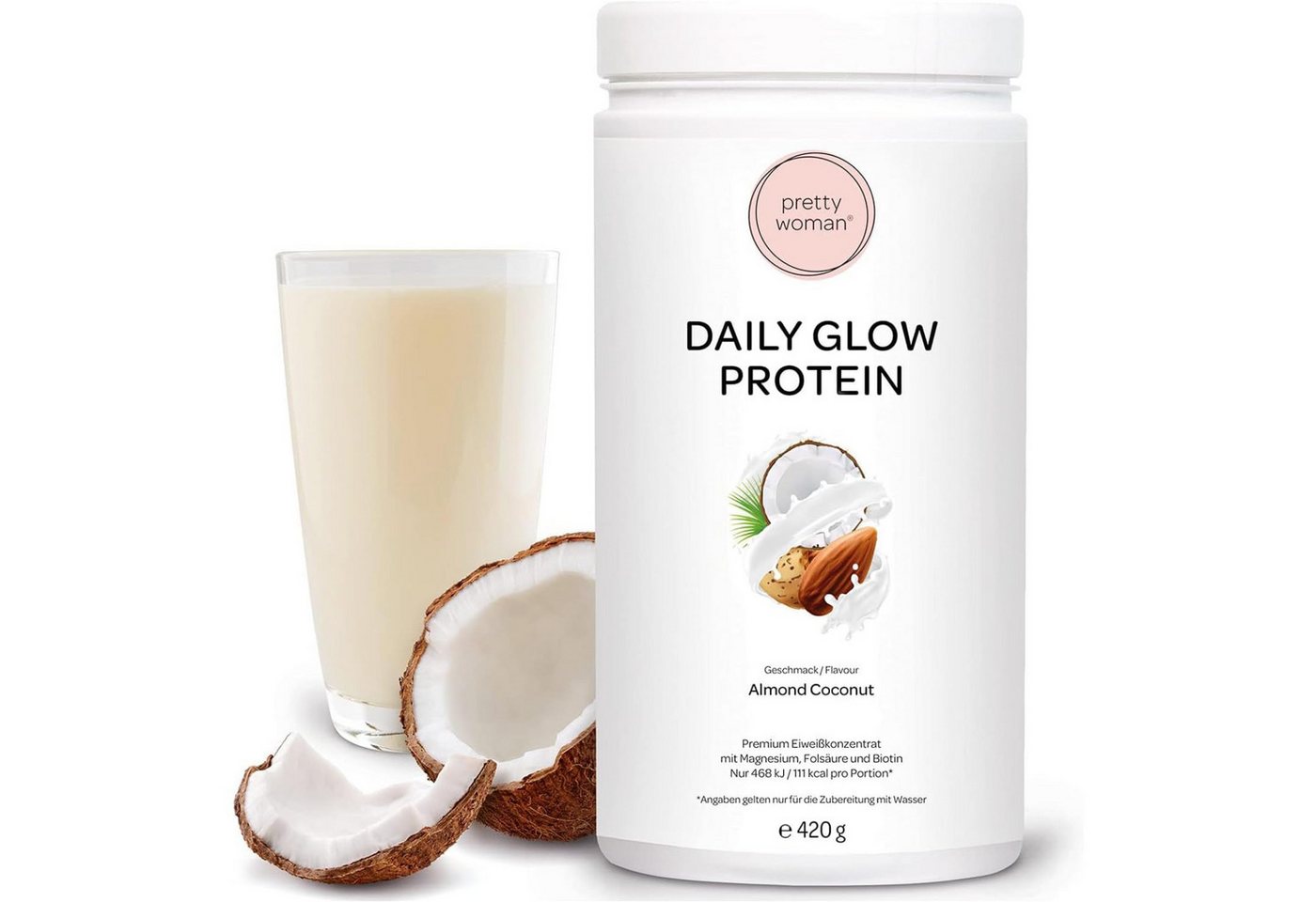 pretty woman Daily Glow Eiweiss Protein Pulver für Frauen, 420g Pulver, mit Vitaminen & Mineralien, Biotin & Folsäure