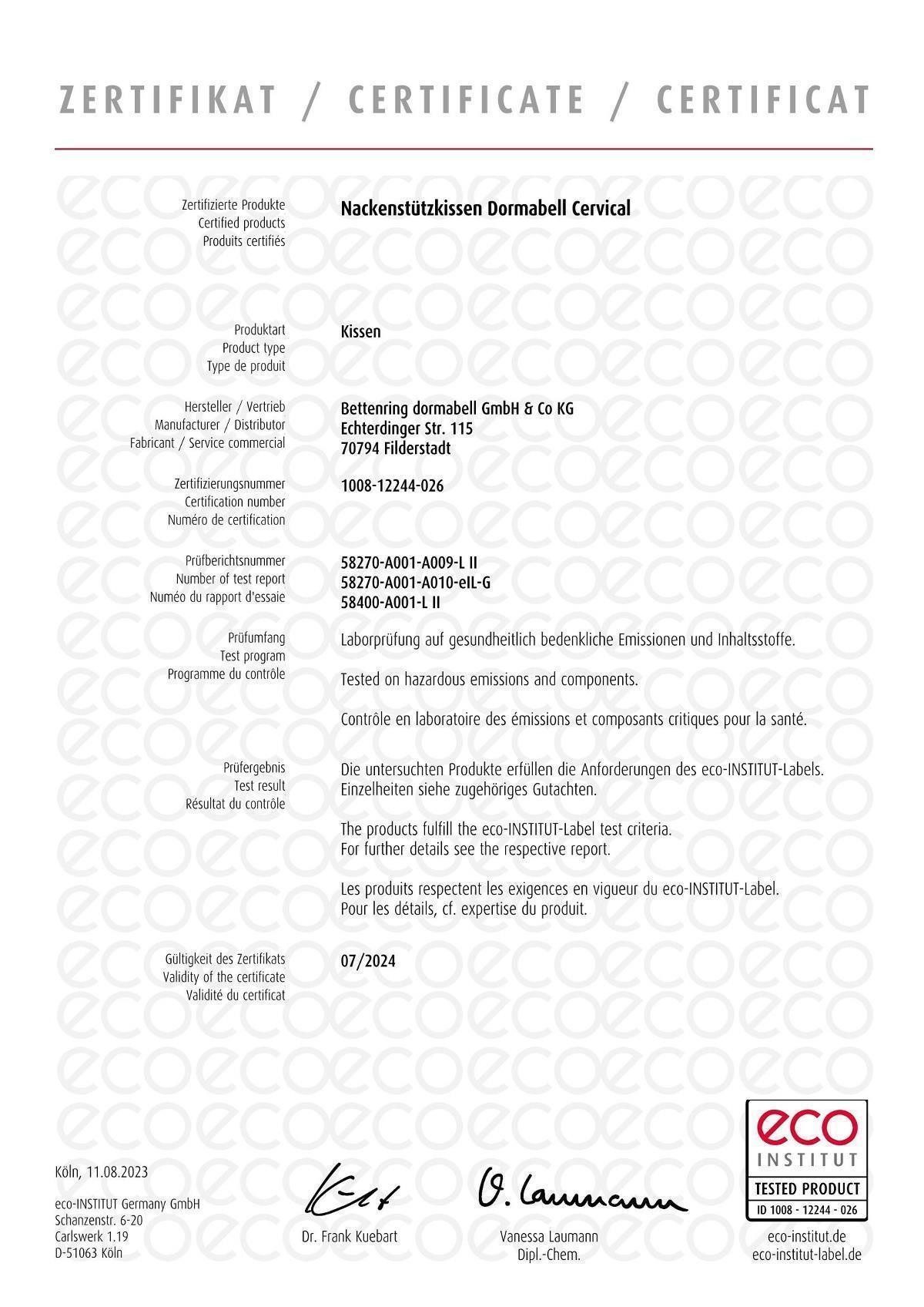 Dormabell Nackenstützkissen Ergonomisches Dormabell Cervical Nackenstützkissen NB4 Talalay Latex, Seitenschläfer, Rückenschläfer – Bild 5 von 5
