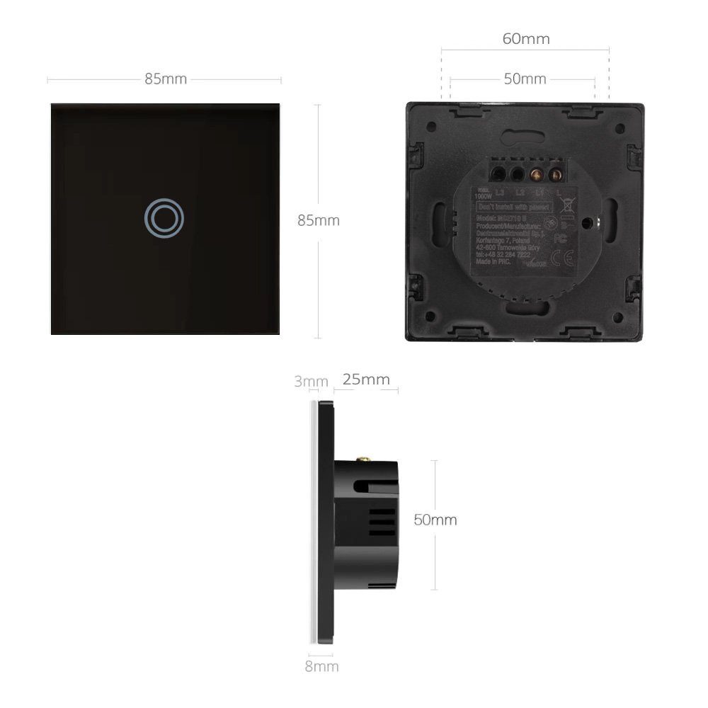 inkl. Lichtschalter, Schwarz mit Touch-Steuerung; Wechselschalter Maclean LED-Adapter