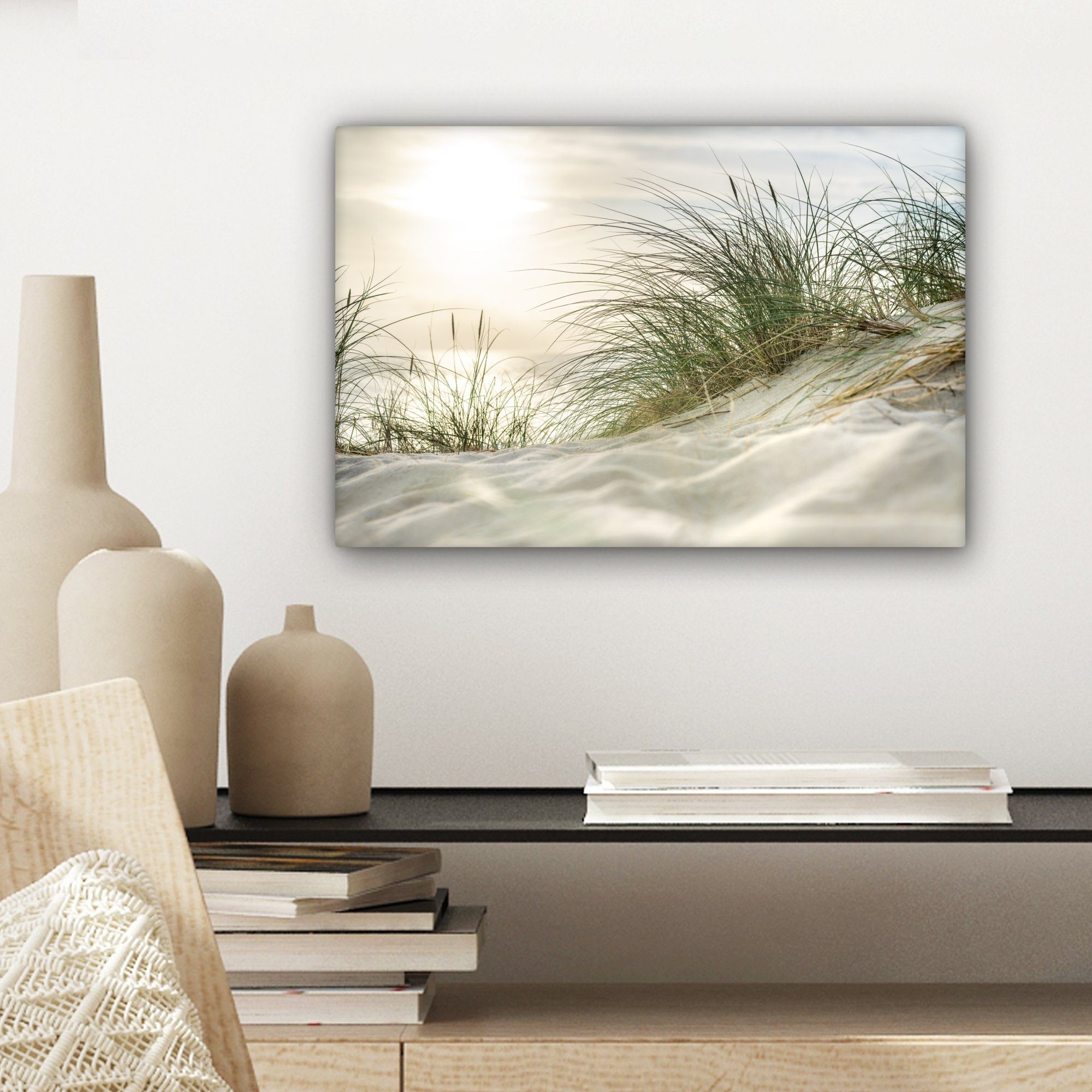 Dünen Sonne St), (1 Leinwandbilder, Strandhafer mit Wandbild 30x20 cm Aufhängefertig, OneMillionCanvasses® Nationalparks, in Wanddeko, Leinwandbild des der