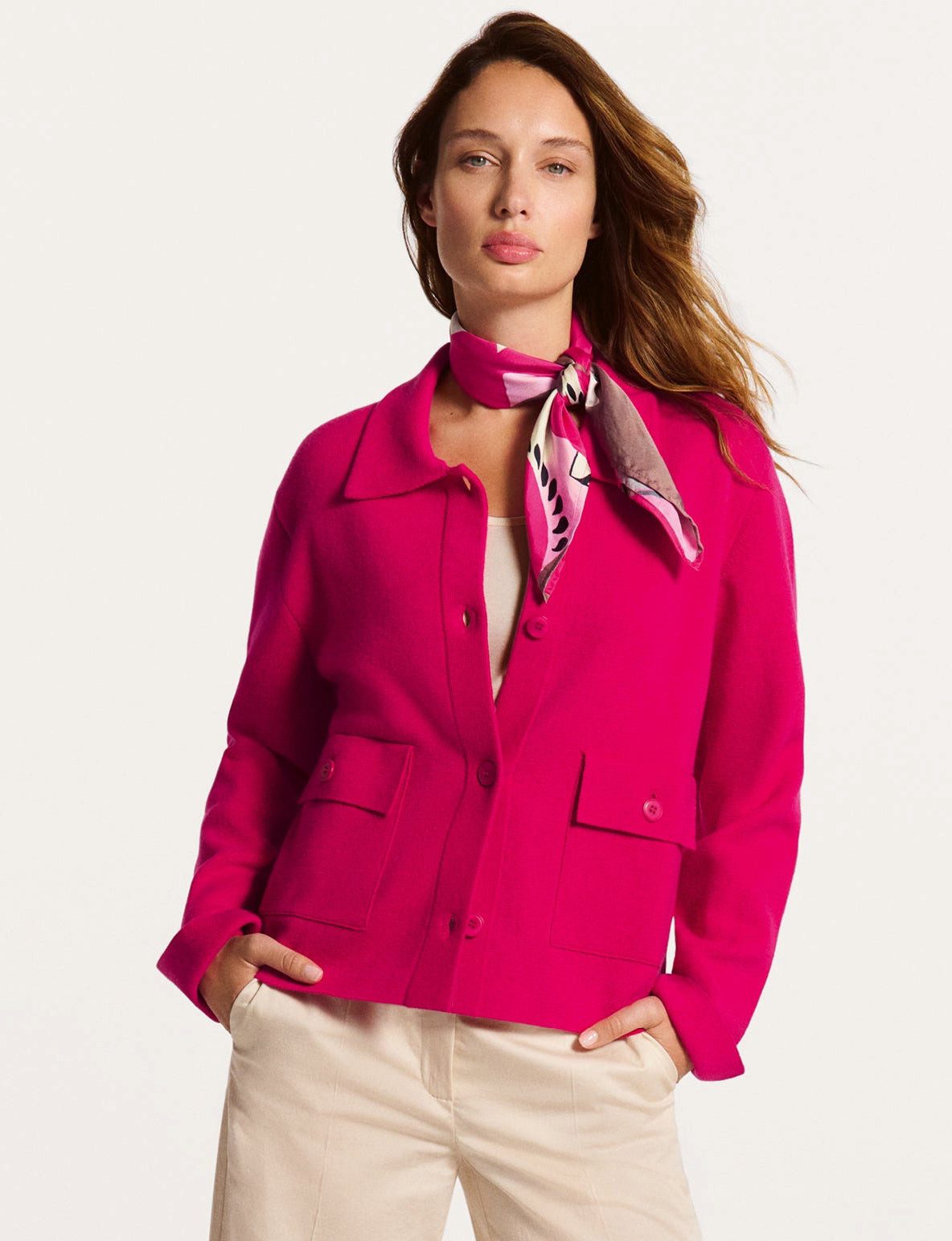 Faber Strickjacke Moderner Strickcardigan mit Kragen in 100% Baumwolle in Magenta