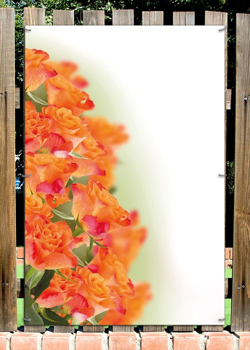 Thumbnail - Wallario Sichtschutzzaunmatten Orangene Rosenblüten im Strauß