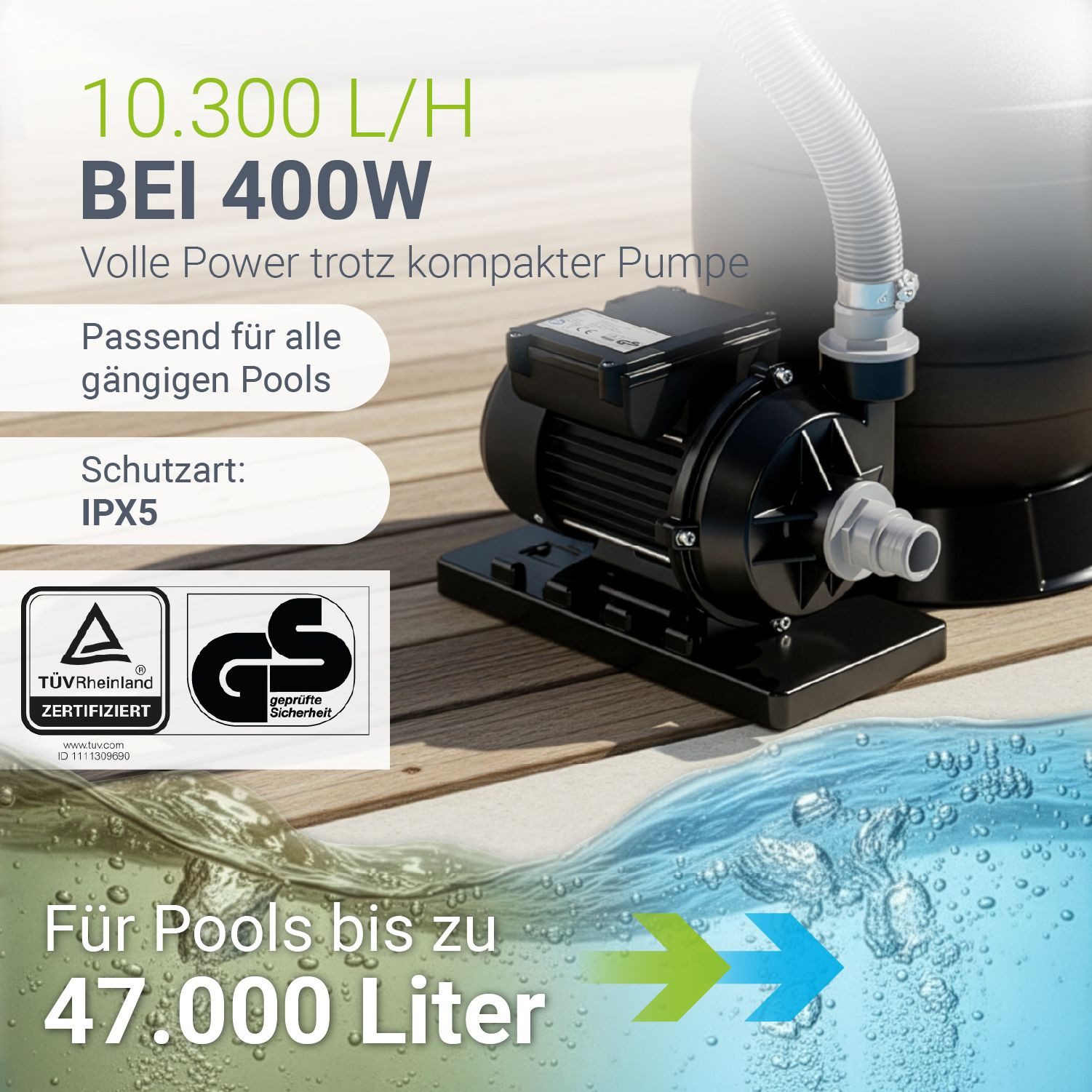 Juskys Sandfilteranlage, 7-Wege-Ventil und Filterbälle, bis 30.000 l Pools, inkl. 2in1 Adapter