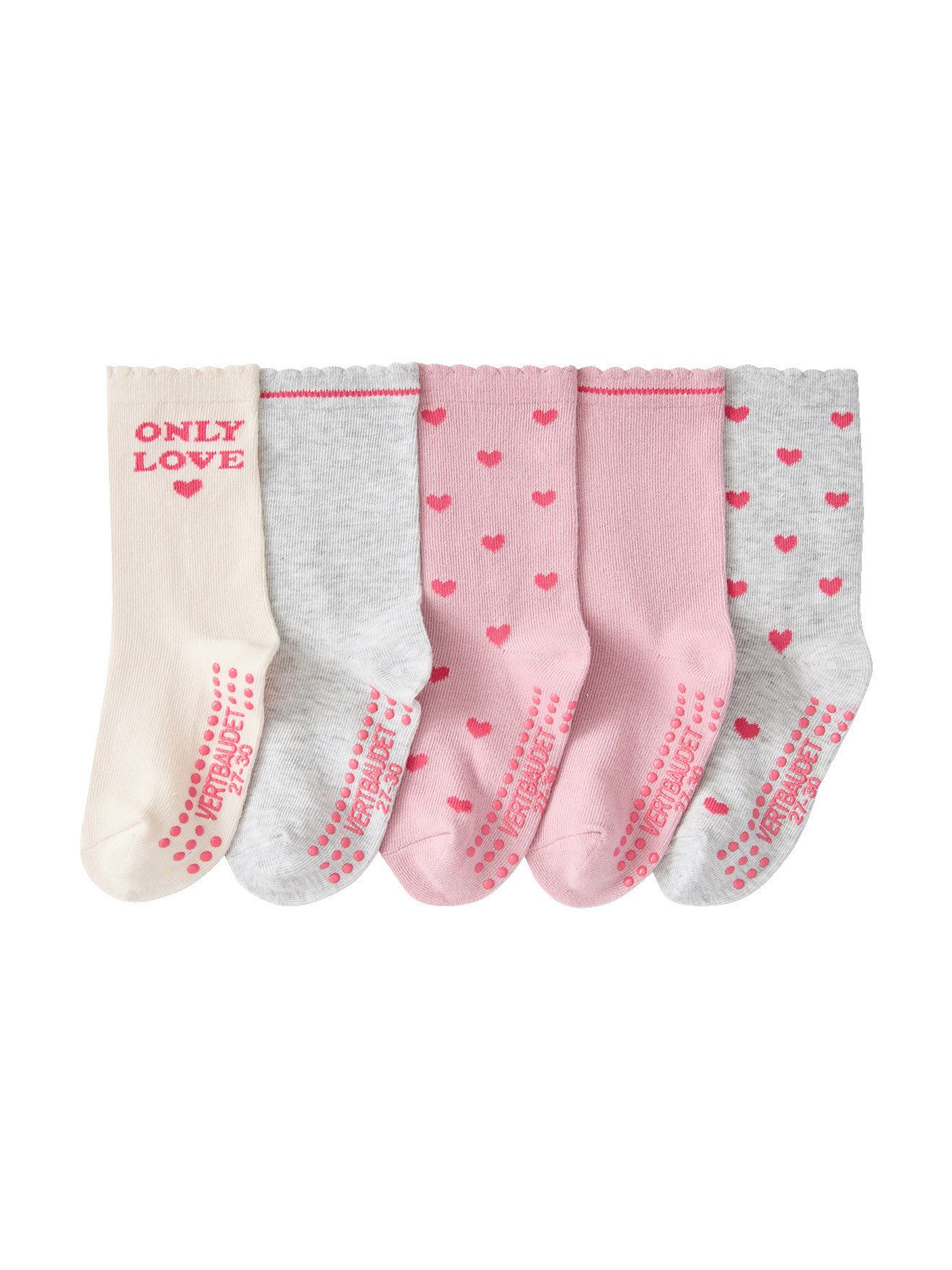 vertbaudet Socken 5er-Pack Stoppersocken mit Herzen Mädchen