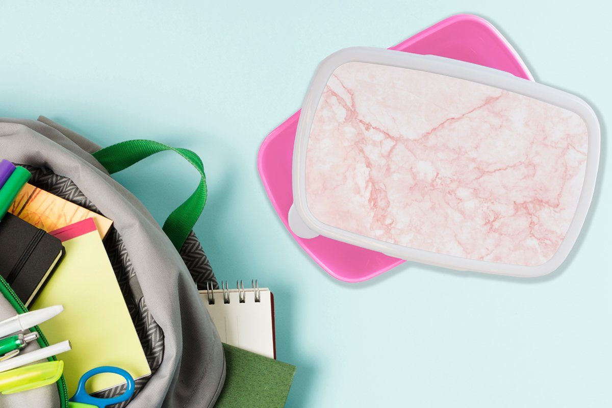 Kunststoff (2-tlg), für Kunststoff, Erwachsene, Rosa Mädchen, Brotbox Kinder, Chic, Lunchbox MuchoWow - - Brotdose - Weiß Marmor Snackbox,