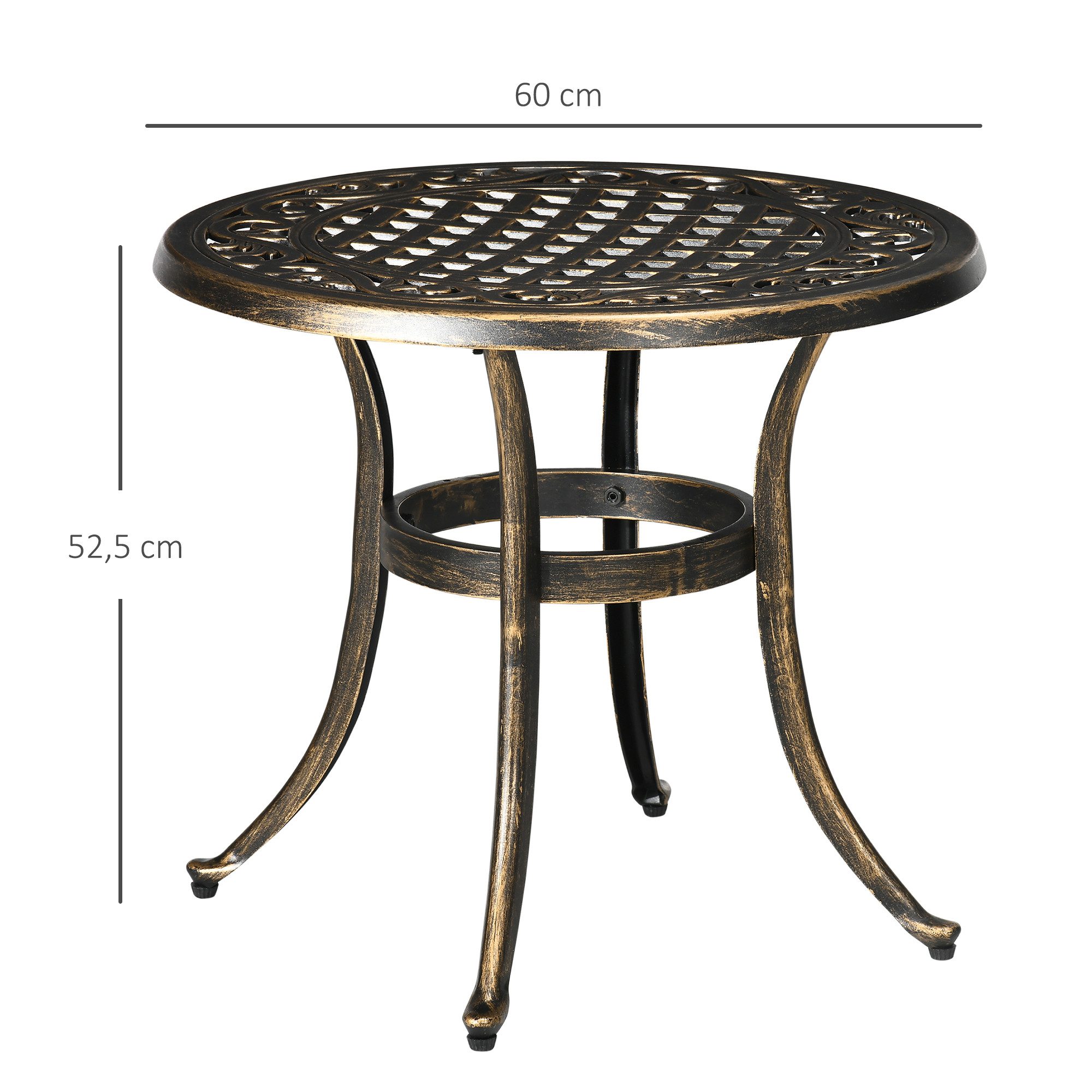 Outsunny Beistelltisch mit Gussaluminiumrahmen (Balkontisch, 1-St., Gartentisch), für Outdoor Indoor Balkon Terrasse Büro Bronze