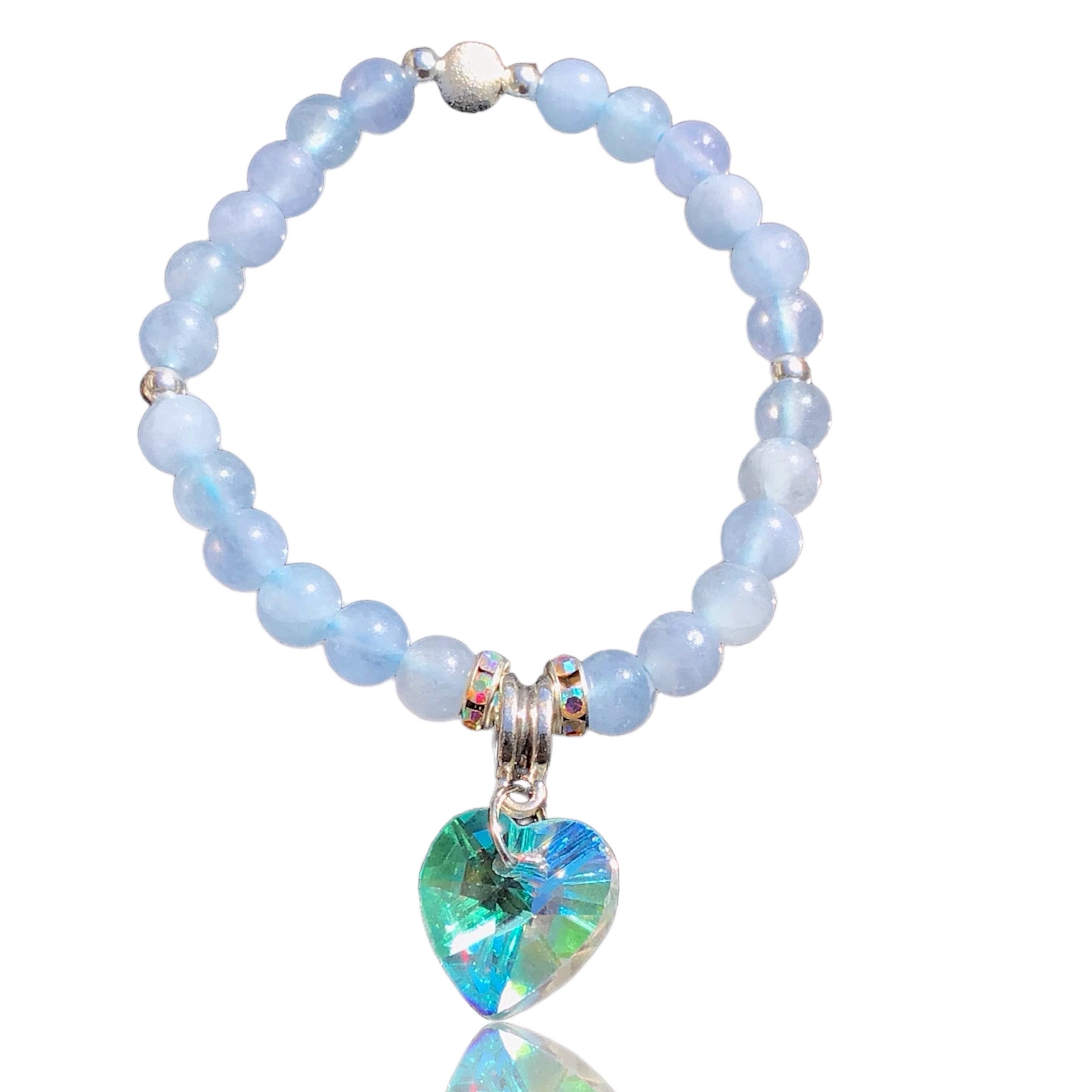 Steinfixx® Perlenarmband Aquamarin Armband mit Aura Herz Größe M (entzückend und edel, 1-tlg., 16-17 cm, Perlen 4-6mm), Edelsteinarmband inclusive edler Geschenkbox