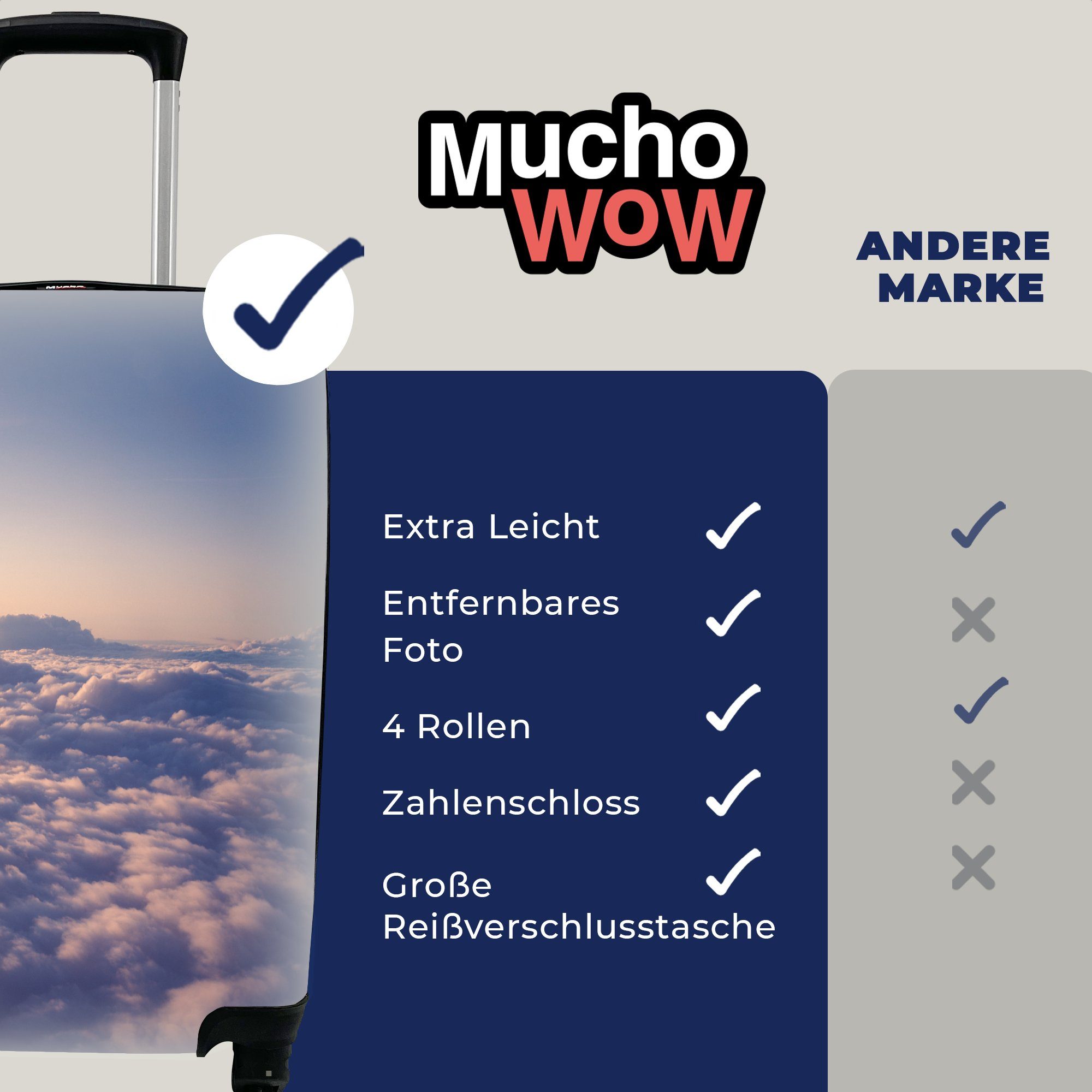 MuchoWow Handgepäckkoffer Bild eines bewölkten rollen, 4 Himmels Ferien, Trolley, Handgepäck bei Rollen, mit Reisekoffer Reisetasche für Sonnenaufgang
