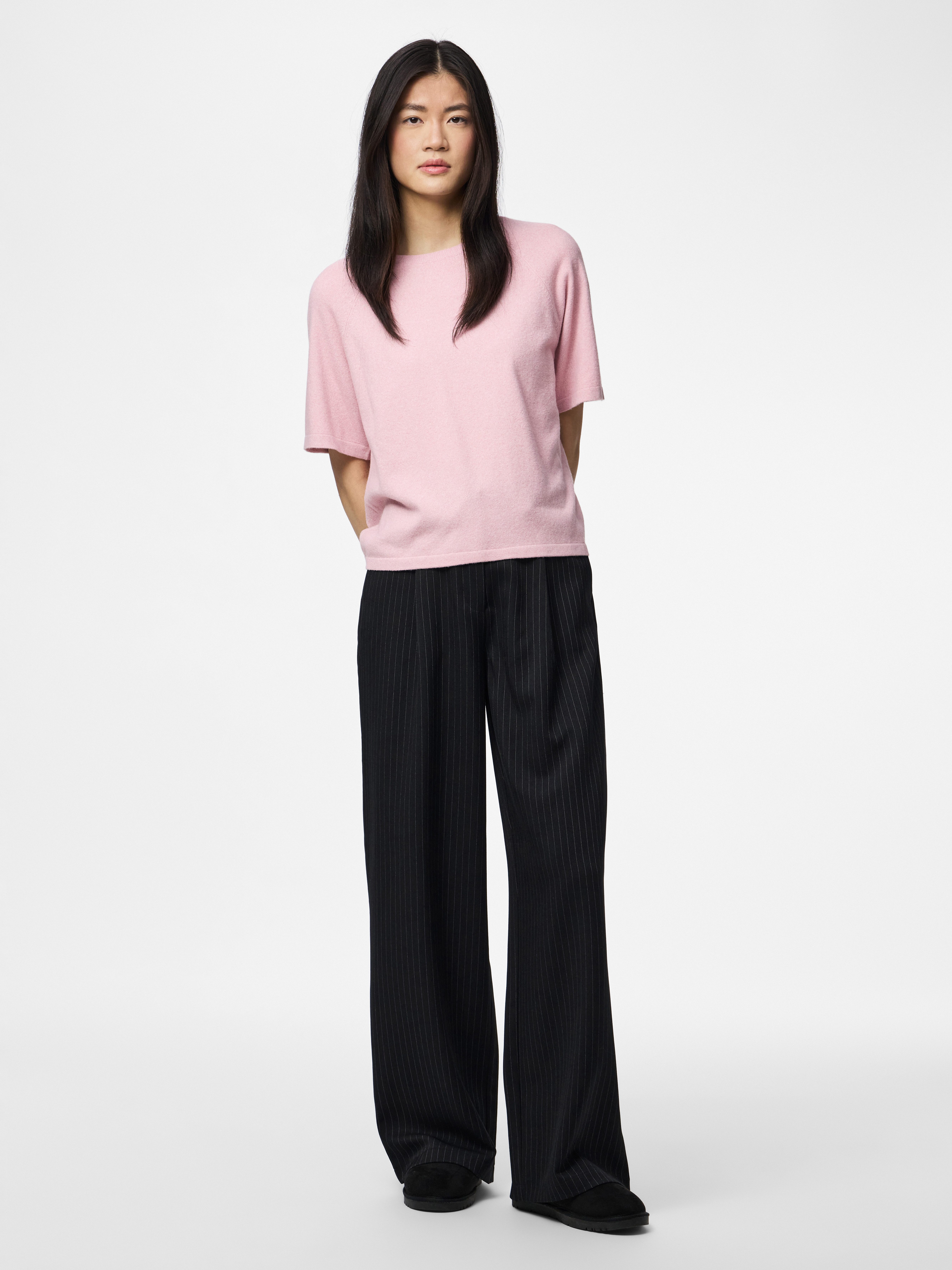 pieces Kurzarmpullover PCBREE SS O-NECK KNIT NOOS BC Materialmix, regular fit